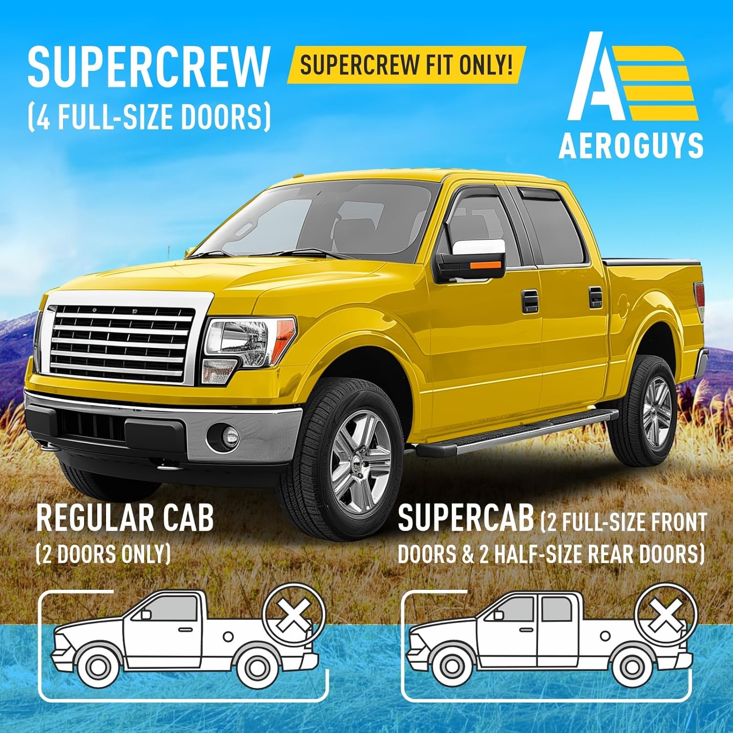 Extra Durable Window Deflectors in-Channel Window Visors Rain Guards Fit for Ford F150 2009-2014 SuperCrew, Sun Visors, Wind Vent for Shades, Exterior Car Accessories - 4pcs. AG0952