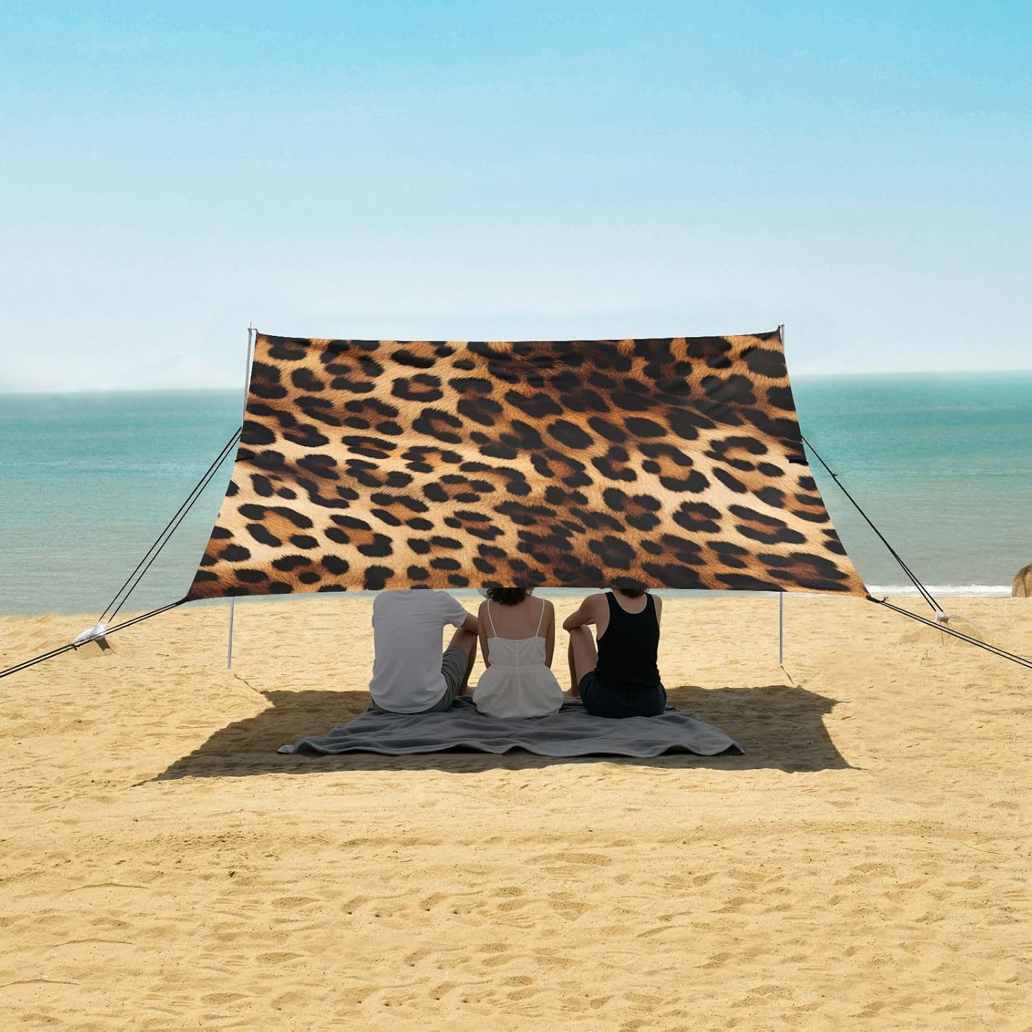 ALAZA Leopard Print Cheetah Beach Tent Sun Shelter UPF50+ Protection Beach Shade Canopy w/ 4 Sandbags for Outdoor Camping, Fishing, Backyard Fun, Picnic, 10x9 ft