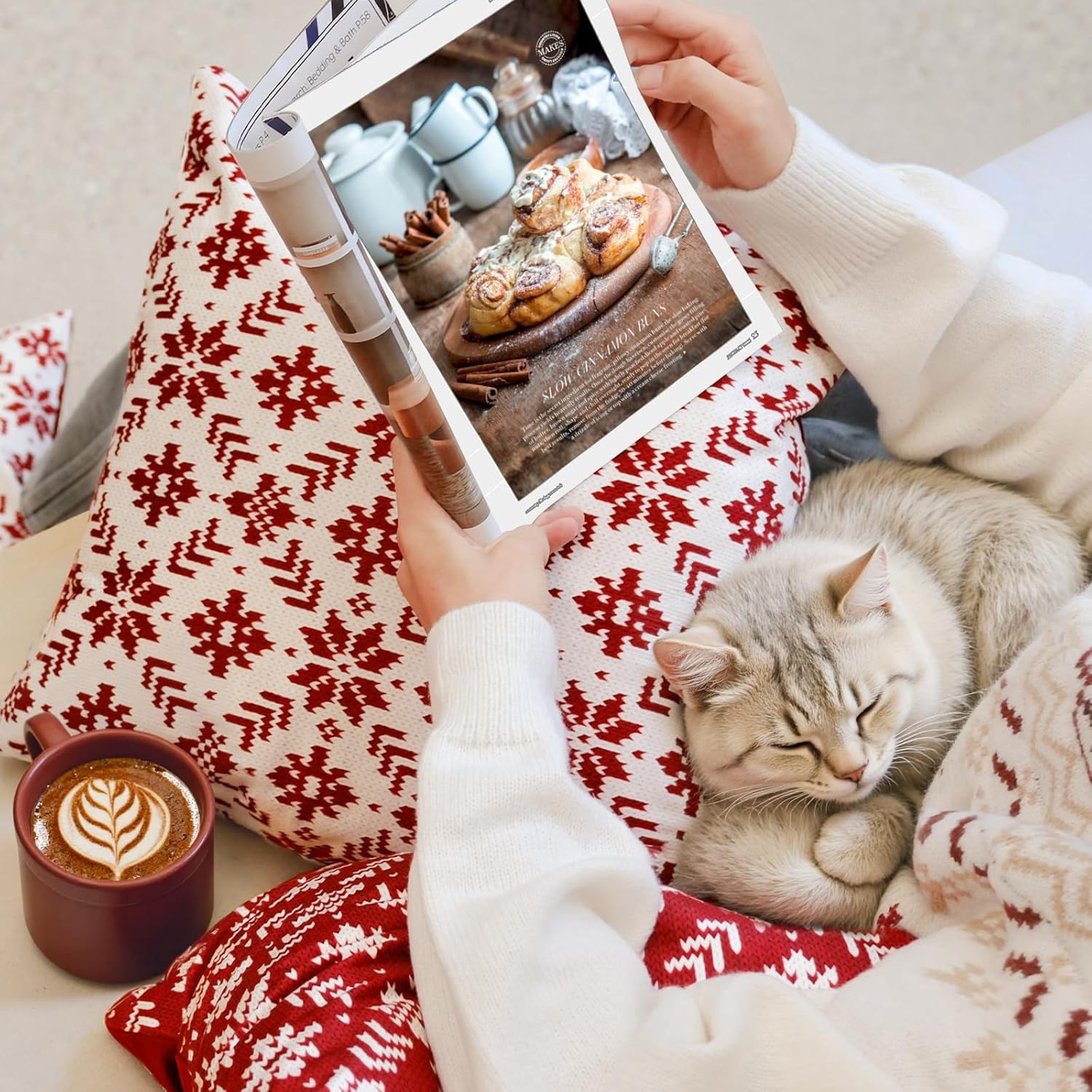 jinchan Velvet Christmas Pillow Cover 20x20 Christmas Holiday Decor Throw Pillowcovers for Couch, Snowflake Knit-Look Pillowcase for Sofa Bedding Cushion Covers Winter Home Navidad Decoration