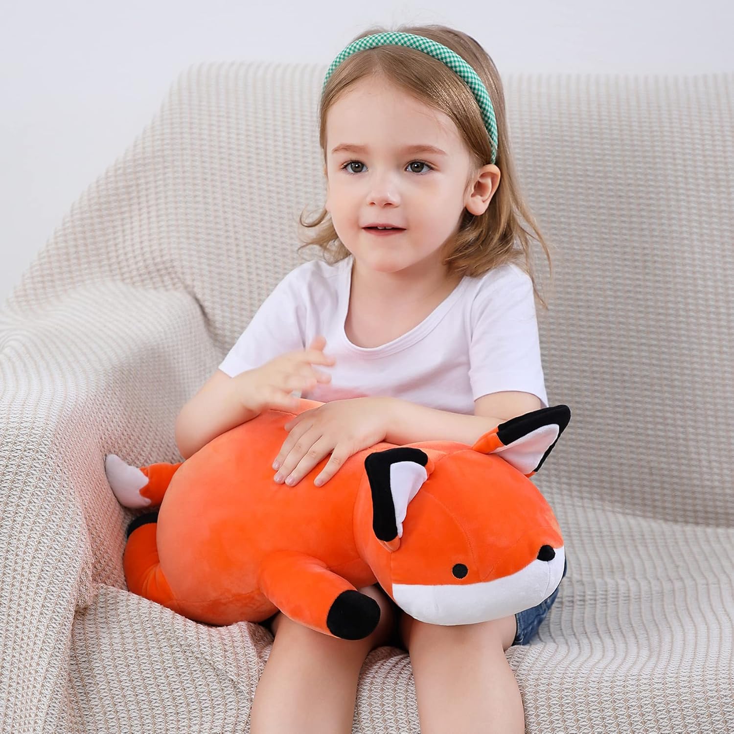 WeBingo Weighted Stuffed Animals, 24" Weighted Fox Plush Toy 4.2 Lb Soft Pillow Cute Giant Plushie Gifts for Kids & Adults