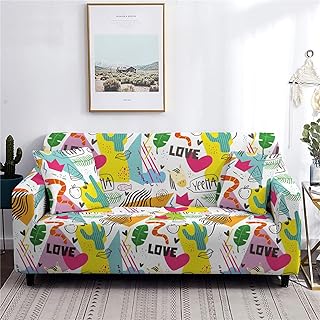 Pokrowce na sofę, 4-osobowe, kolorowe pokrowce na sofy, z motywem kreskówkowym, wysoce rozciągliwe pokrowce na kanapy, spandeks, pokrowce na sofy, do salonu, ochraniacz na meble dla psa z antypoślizgowym elastycznym spodem (236-299 cm)