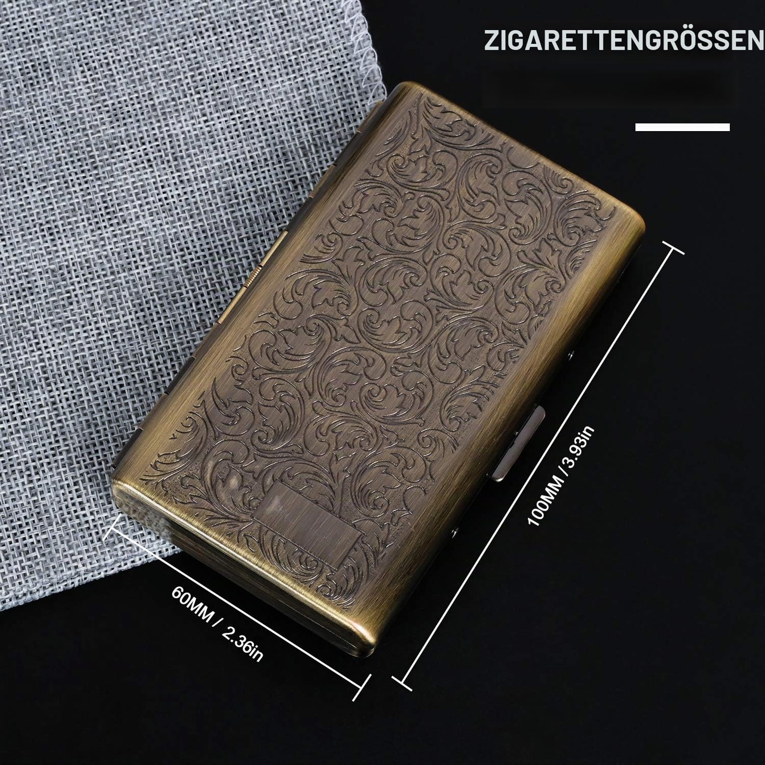 Zigarettenetui im Retro-Stil, aus Metall, doppelseitig, mit Federclip, für 14 Zigaretten à 100 mm, Kreditkartenhalter, sichere Geldbörse für Damen und Herren (Bronze)