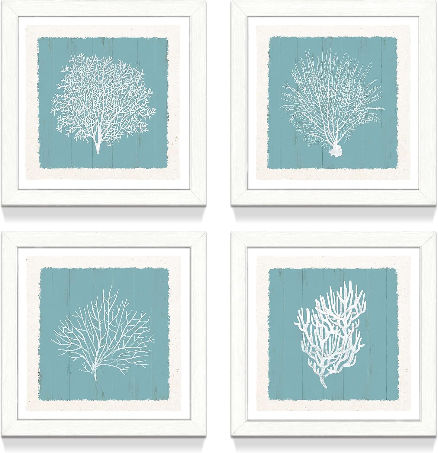 Ocean Sealife Coral Wall Art Framed Sea Life Picture Print Watercolor Seaweed