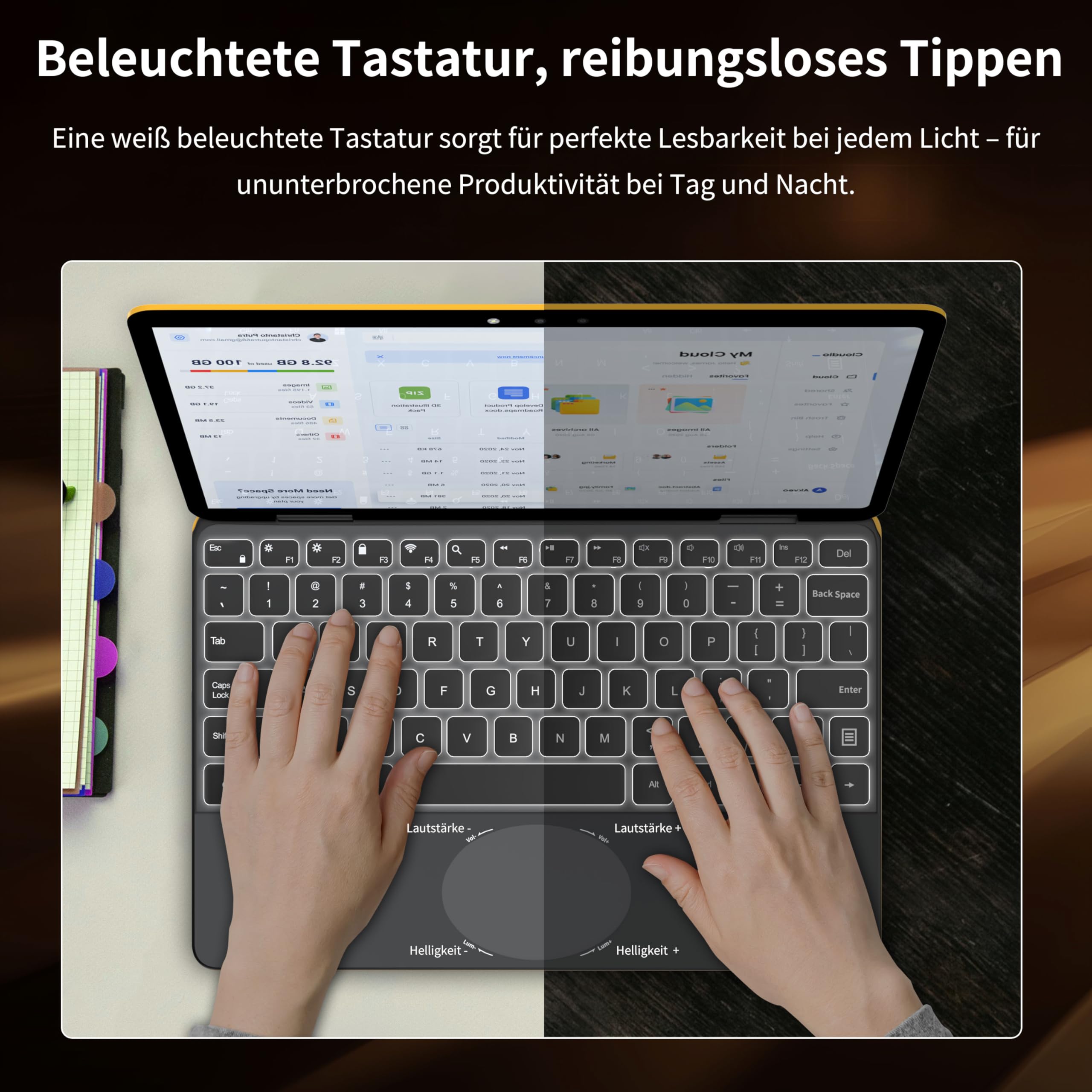 Amita 11" 2-in-1 Touchscreen Rosa Laptop, N100 Quad-Core Prozessor, 16GB RAM 512GB SSD, Gesichtserkennung, FHD IPS, 360° Klappbar (Gelb, 16GB RAM | 512GB SSD) | 360° Convertible Notebook, FHD 1920 × 1200, Hintergrundbeleuchtete Tastatur, USB-C, WiFi 5