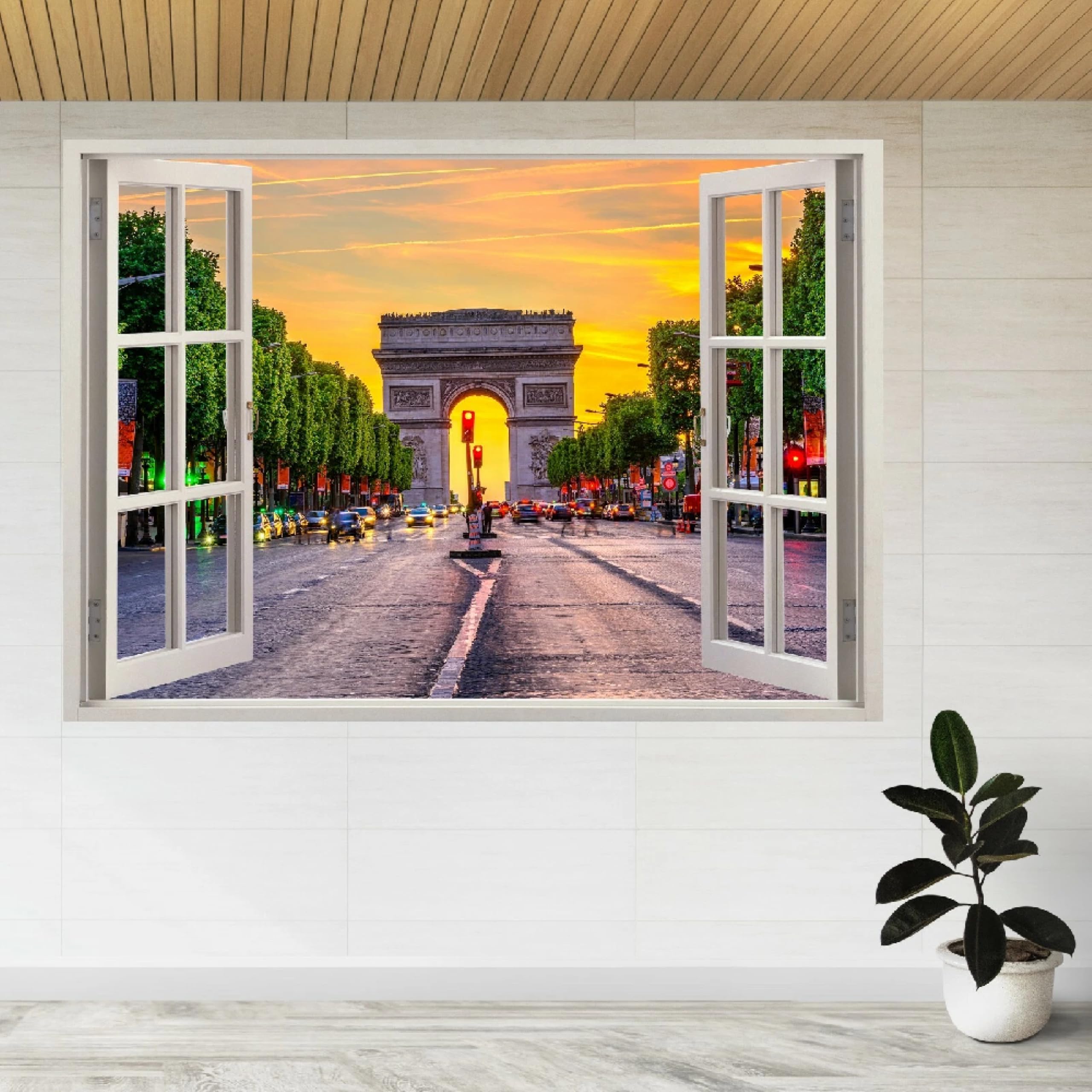 Adesivi 3D per decorazioni murali distruttiPaesaggio Al Tramonto Della Strada Adesivo da parete Tatuaggio da parete per la decorazione della parete della cameretta dei bambini 70x122cm