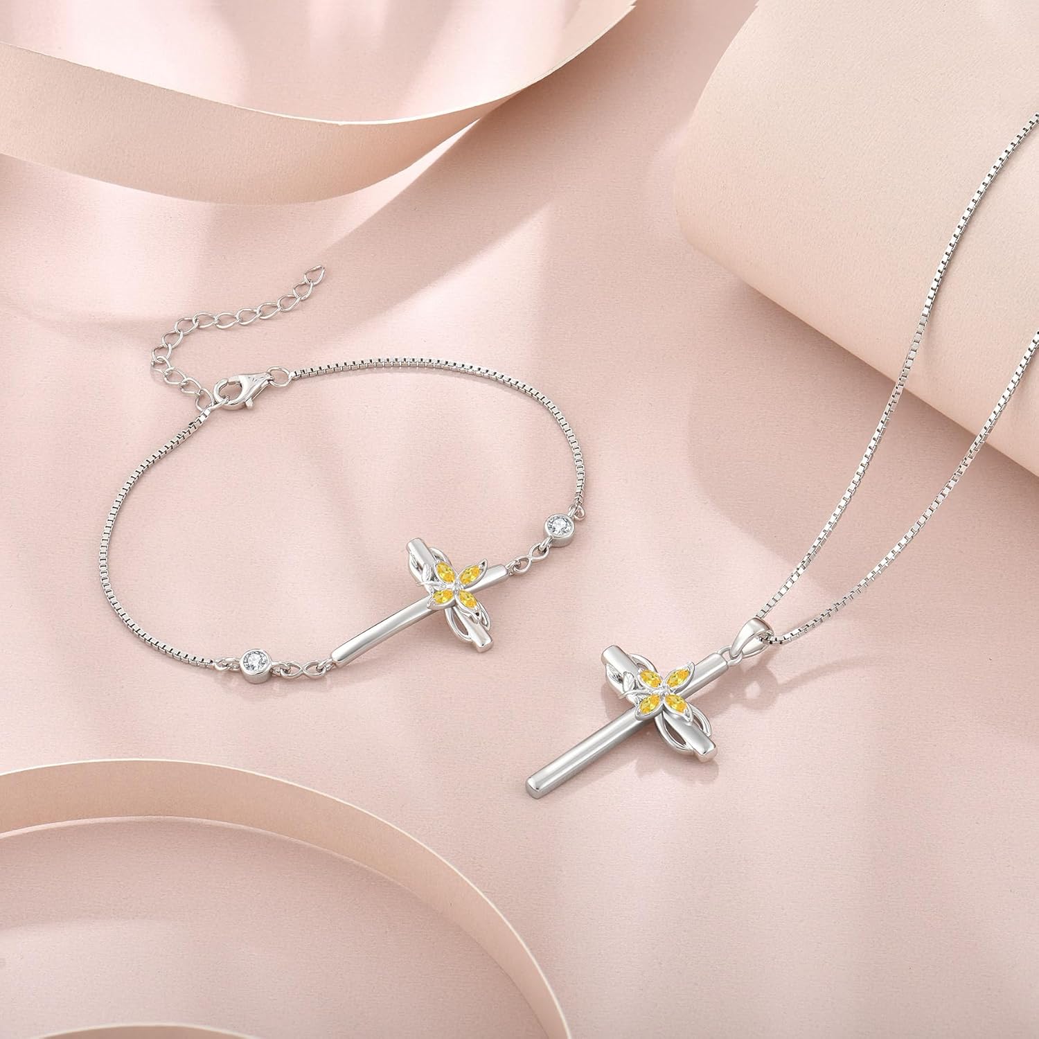 Cross Bracelet for Women 925 Sterling Silver Infinity Butterfly Birthstone Link Bracelet Crucifix Religious Jewelry for Her - Image 5