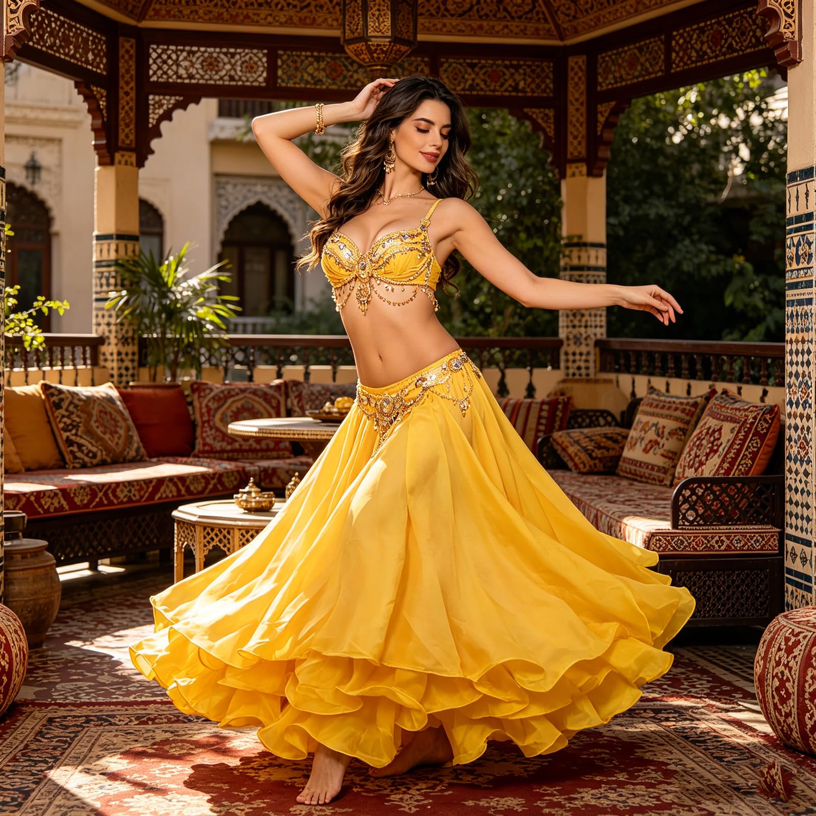 Jupe de danse orientale 3 couches en mousseline de soie pour femme
