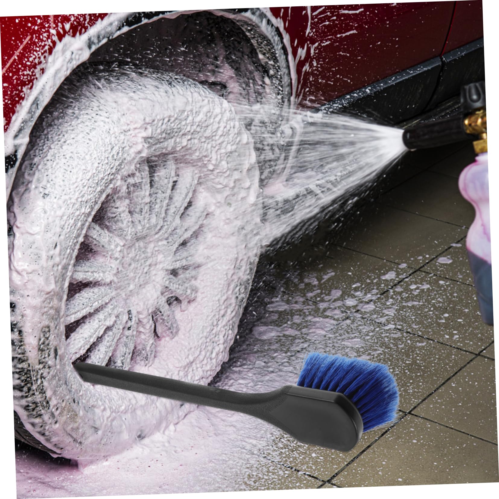 Gatuida 2pezzi Spazzola per Cerchi e Pneumatici Auto Setole Rigide per Lavaggio Auto Spazzola per Ruote Kit per Pulizia Autolavaggio Manico Lungo Ergonomico