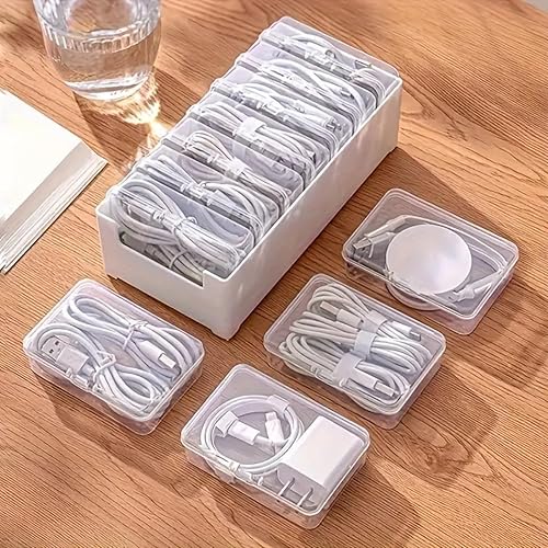 Miniatura 6 de Caja de almacenamiento organizadora de cables con 7 bridas de cables, caja de gestión de cables de escritorio con interruptor, organizador de cables