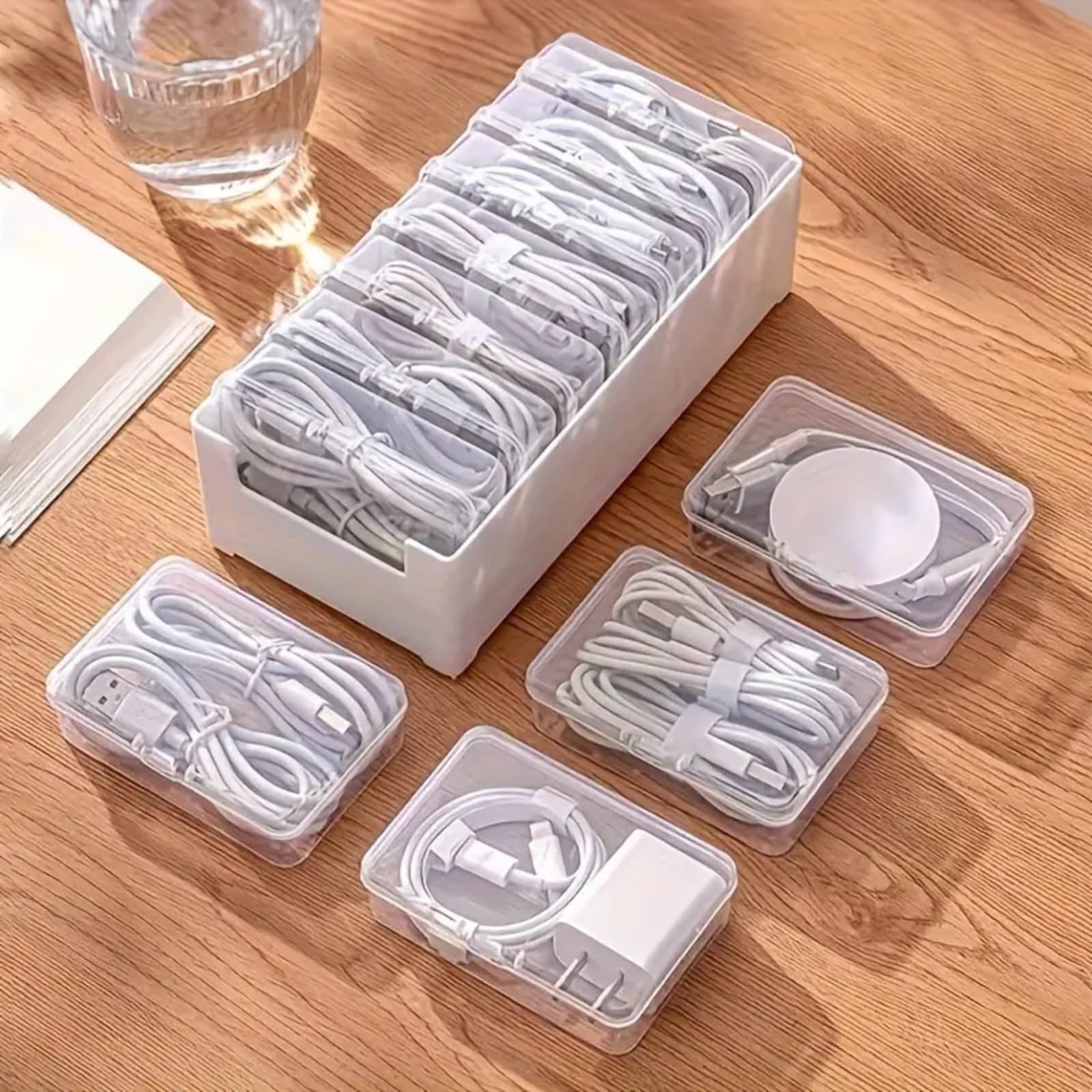 Kabel-Organizer-Aufbewahrungsbox mit 7 Kabelbindern, Schreibtisch-Kabel-Management-Box mit Schalter, Netzkabel-Organizer für Büro, Zuhause, Schreibtischzubehör, Aufbewahrung von Schreibwaren