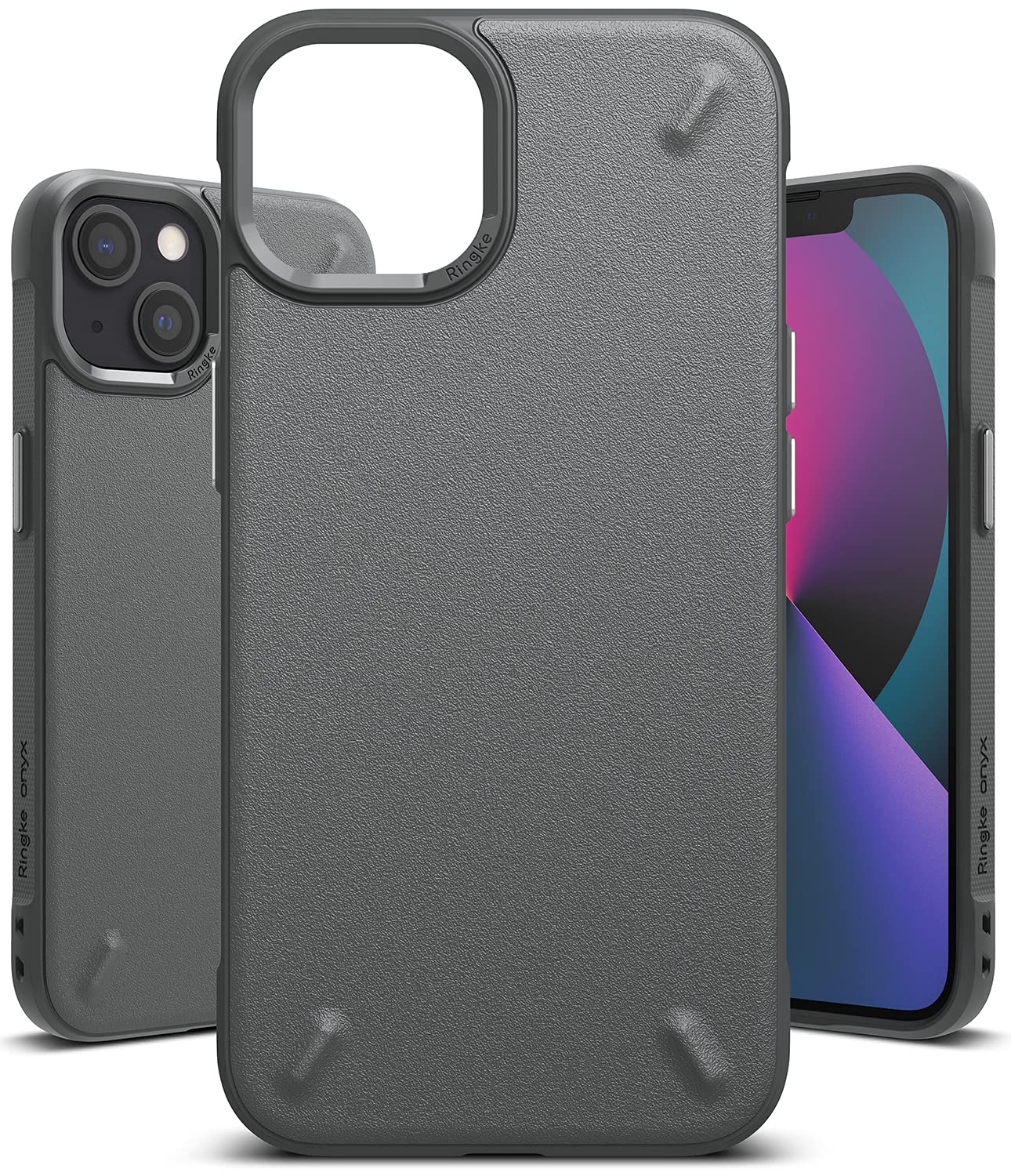 Ringke iPhone 13 Mini Case with Strap Hole, Sand Matte Texture, Dust Free, Anti-Slip, TPU Case, Drop Prevention, Shockproof, Clear Cover, Flexible, Qi Charging, Onyx - Dark Gray