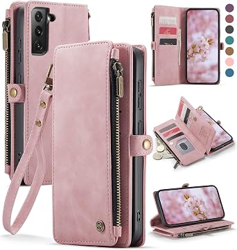 Defencase for Samsung Galaxy S21 FE Wallet Case with Card Holder, Rose Pink