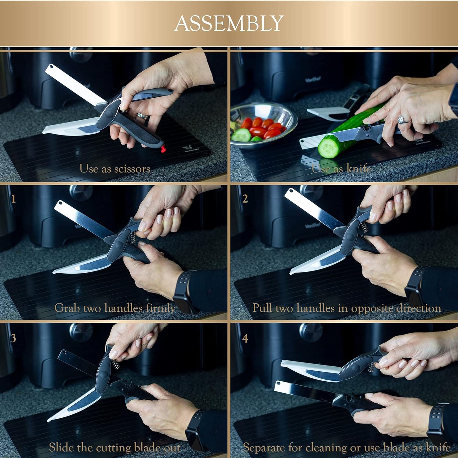 スマートカッター 2イン1ナイフ&amp;キッチンはさみ - まな板付きプロスマートフードカッターはさみ - 簡単野菜カッター -