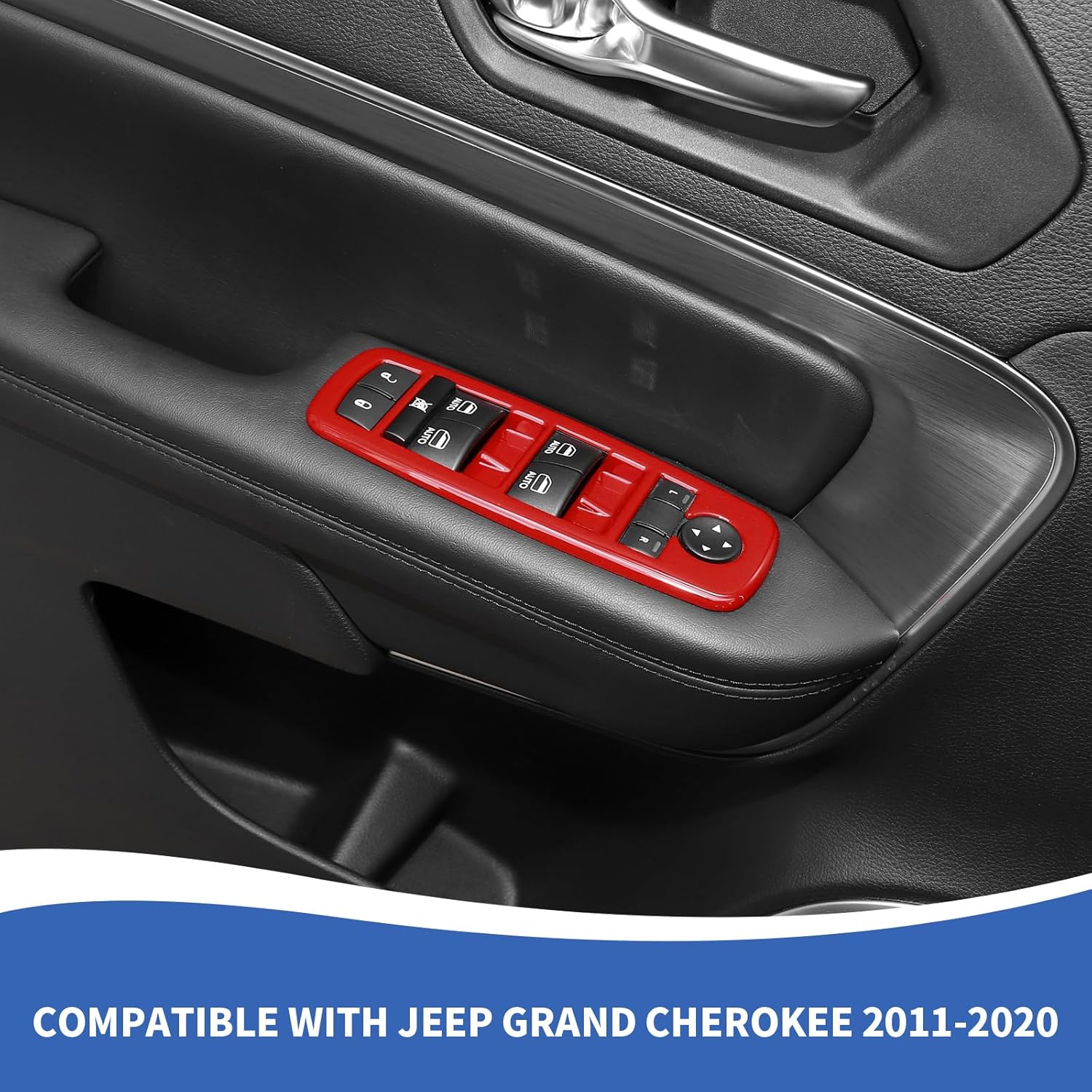 RAZPOY Window Lift Switch Cover Trim Compatible with Jeep Grand Cherokee 2011-2020 & Cherokee 2014-2024 & Grand Commander 2018-2024, Red