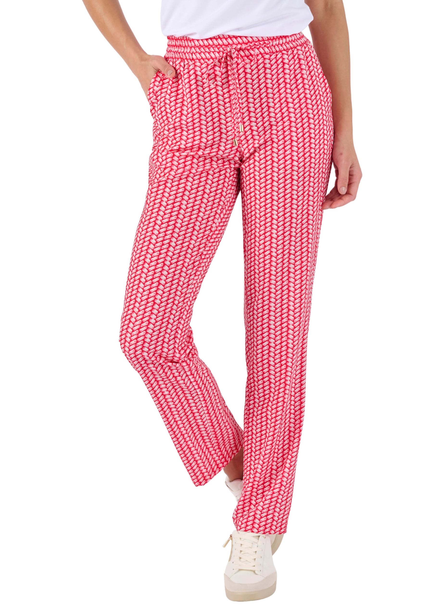 Damart - Tie-Waist Trousers, Fuchsia Print, 29 inches