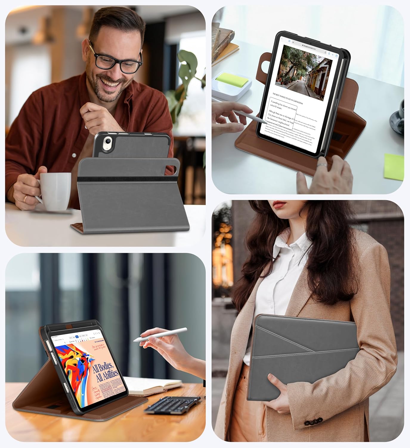 DTTO for iPad mini 7 (A17 Pro) Case, iPad mini 7th / 6th Generation Case (2024/2021), 360 Degree Rotating Premium Leather Folio Stand Cover with Pencil Holder, Grey