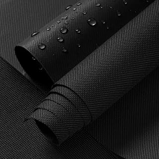ANMINY 100% Waterproof Canvas Fabric by The Yard 58" W 600D Upholstery Marine Fabric with PVC Backing Ripstop Outdoor Cordura Oxford Material for Furniture Covers Tent Auto, 1 Yard Black