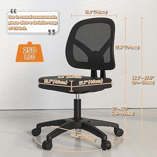 Miniatura 2 de Silla de escritorio de computadora de oficina sin brazos con soporte de madera de altura ajustable para adultos