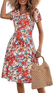 Sundresses for Women Casual Summer Short Sleeve Round Neck Floral Skater Dress with Pockets