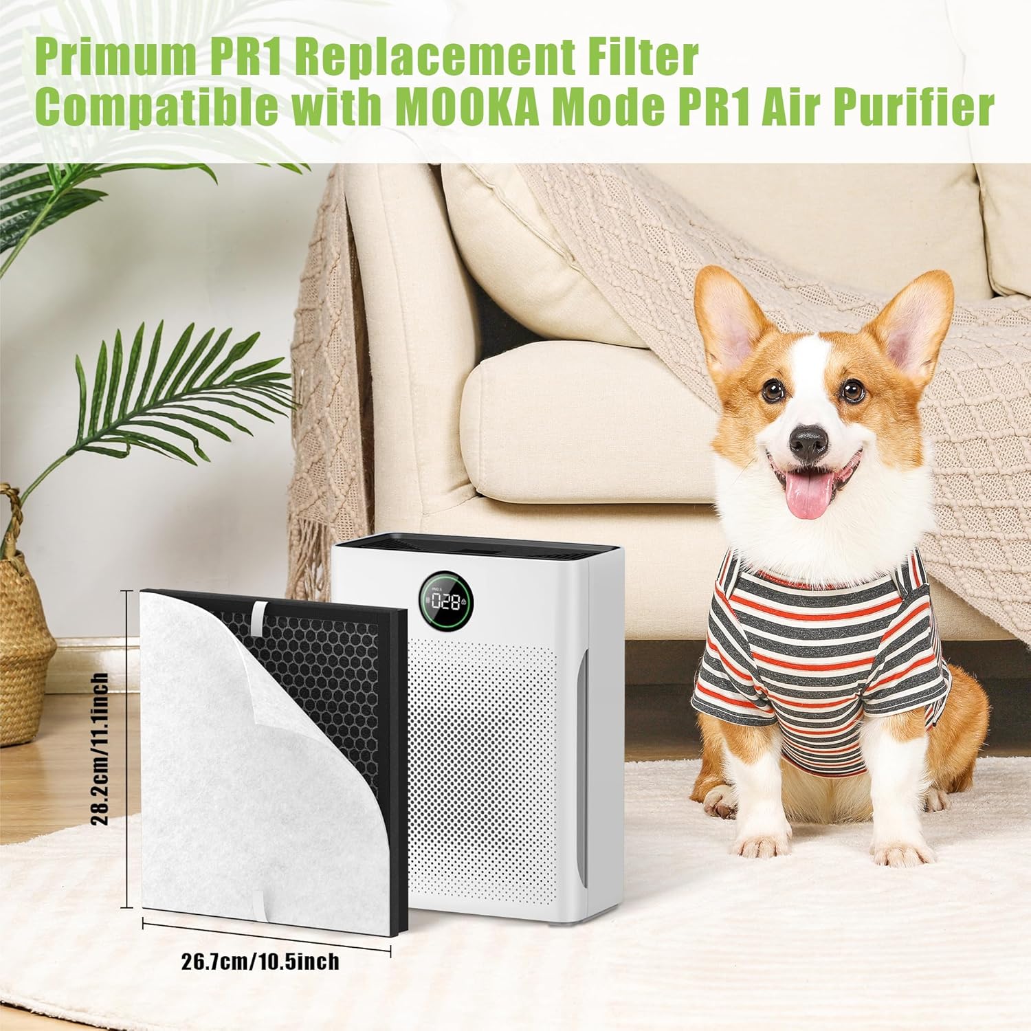 PR1 Replacement Filter Compatible wtih Mooka PR1 Air Purifier, 2 Pack H13 True HEPA Filter for Home Large Room up to 2200sq.ft Includes 4 Pcs Washable Pre Filters Removes Pollen Dander Smoke Pet Hair - Image 2