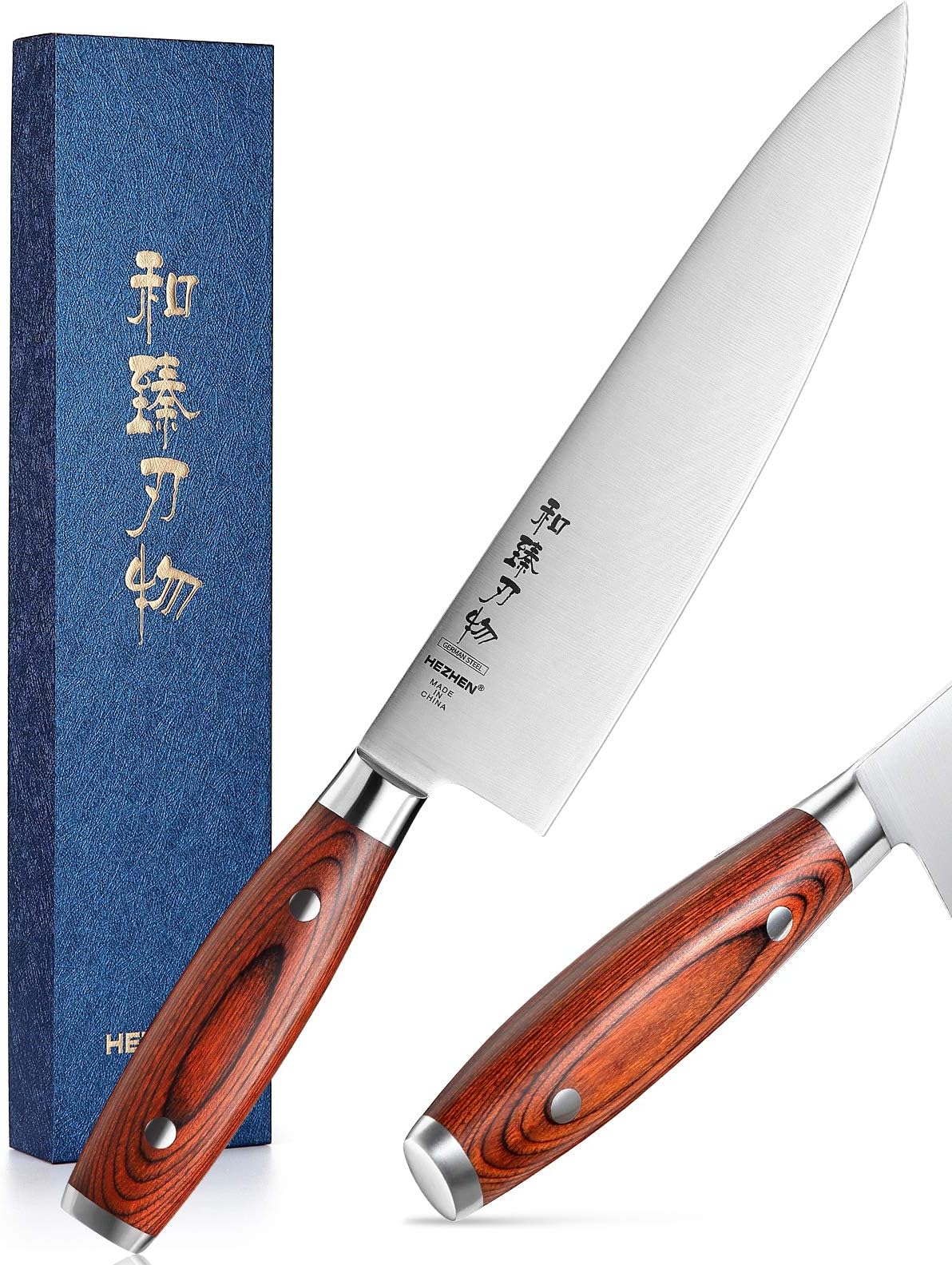 HEZHENChef Knife Professional, 8-Inch,Sharp Kitchen Knife, Cooking Tool at Home, German 1.4116 Steel Pakka Wooden Handle.For Restaurants And Picnics.Basic Series