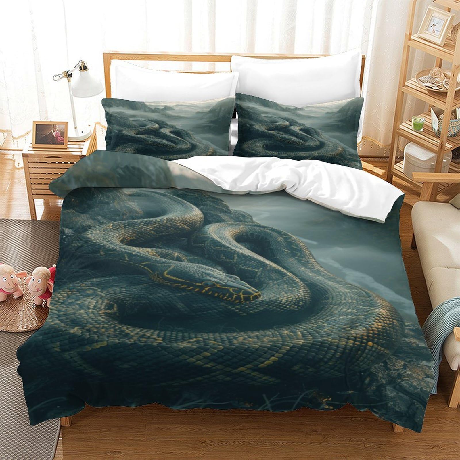 P1S9U7W5Y 3D Printed Dragon Pattern Duvet Cover Set 3pcs Microfiber Fantasy Style Bedding Set Single（140x200cm）