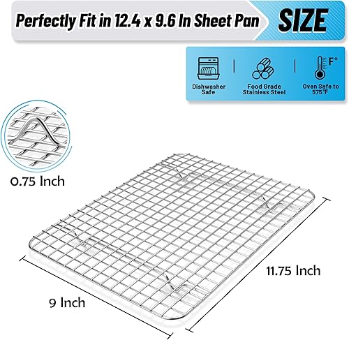 Miniatura 2 de TeamFar Rejilla de refrigeración, 2 unidades de rejilla de acero inoxidable para cocinar, asar a la parrilla, secado a la parrilla, 11.75 x 9