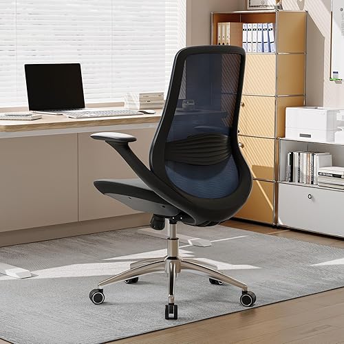 Miniatura 4 de Silla de oficina ergonómica, silla de escritorio de malla con respaldo alto con soporte lumbar, giratorio de 360 y brazos ajustables deslizantes,