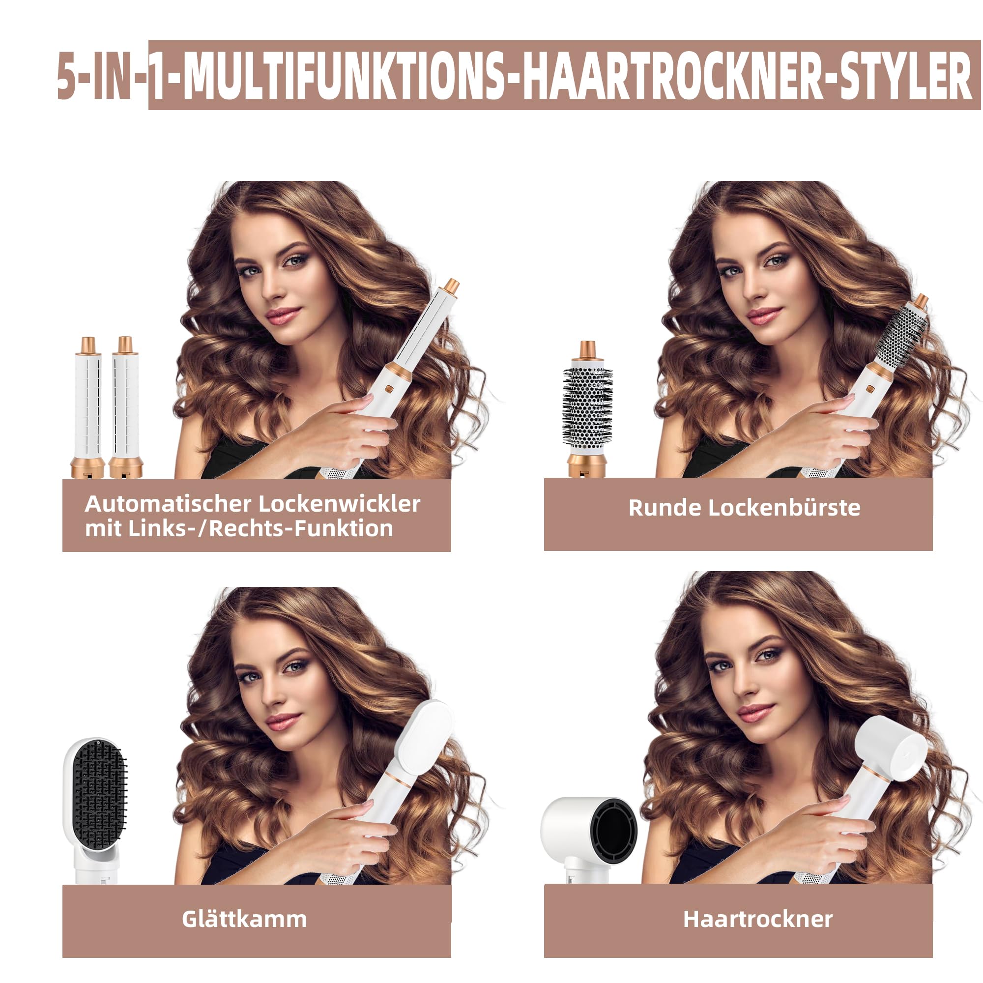 Air Styler 5 w 1 Hair Styler 1000 W Zestaw szczotek na gorące powietrze do włosów, automatyczna lokówka do włosów, prostowanie, kręcenie włosów, suszenie włosów