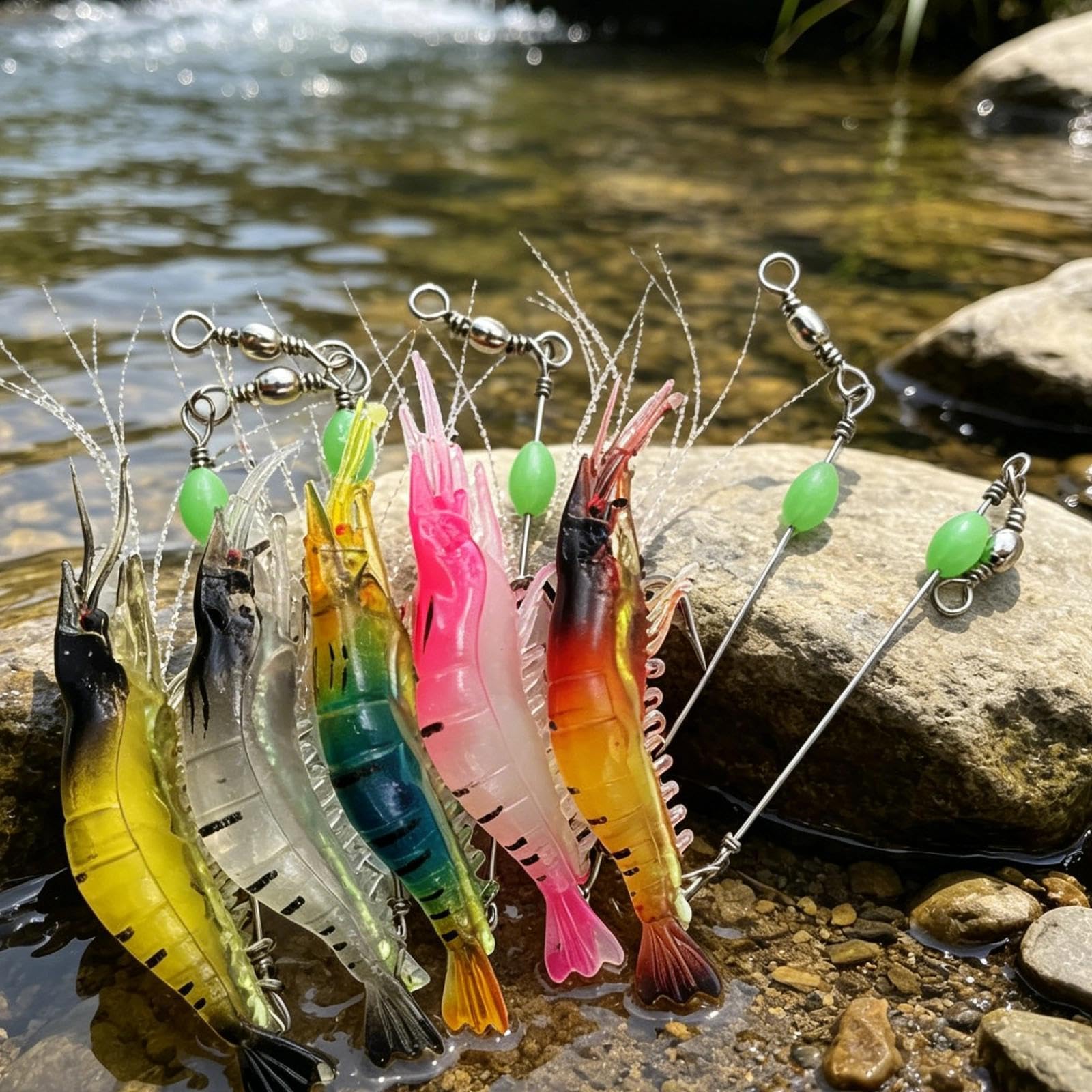5 Pezzi Falso Gancio per Esche per Gamberetti 9 cm/ 5,7 g Esca Gamberi Luminosi, Finti Gamberi con Ami Adatta per Pesca a Mosca Pesce Persico di Pesce di Mare (5 Colori)