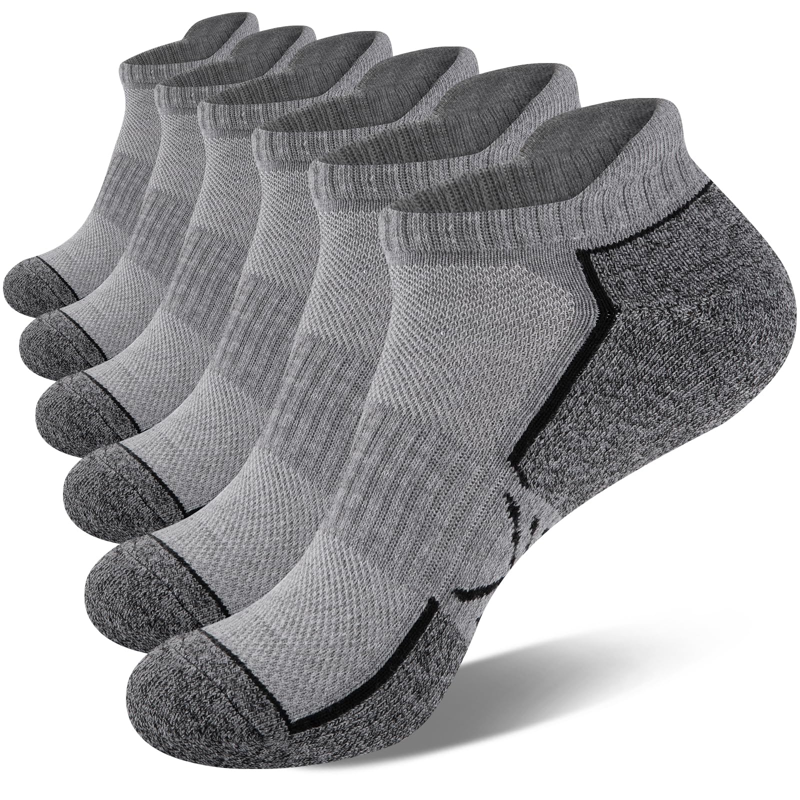 eallcoMen’s Ankle Socks Running Athletic Low Cut Sock Cushioned Breathable Anti-Blister Tab Sports Socks For Men 6 Pairs