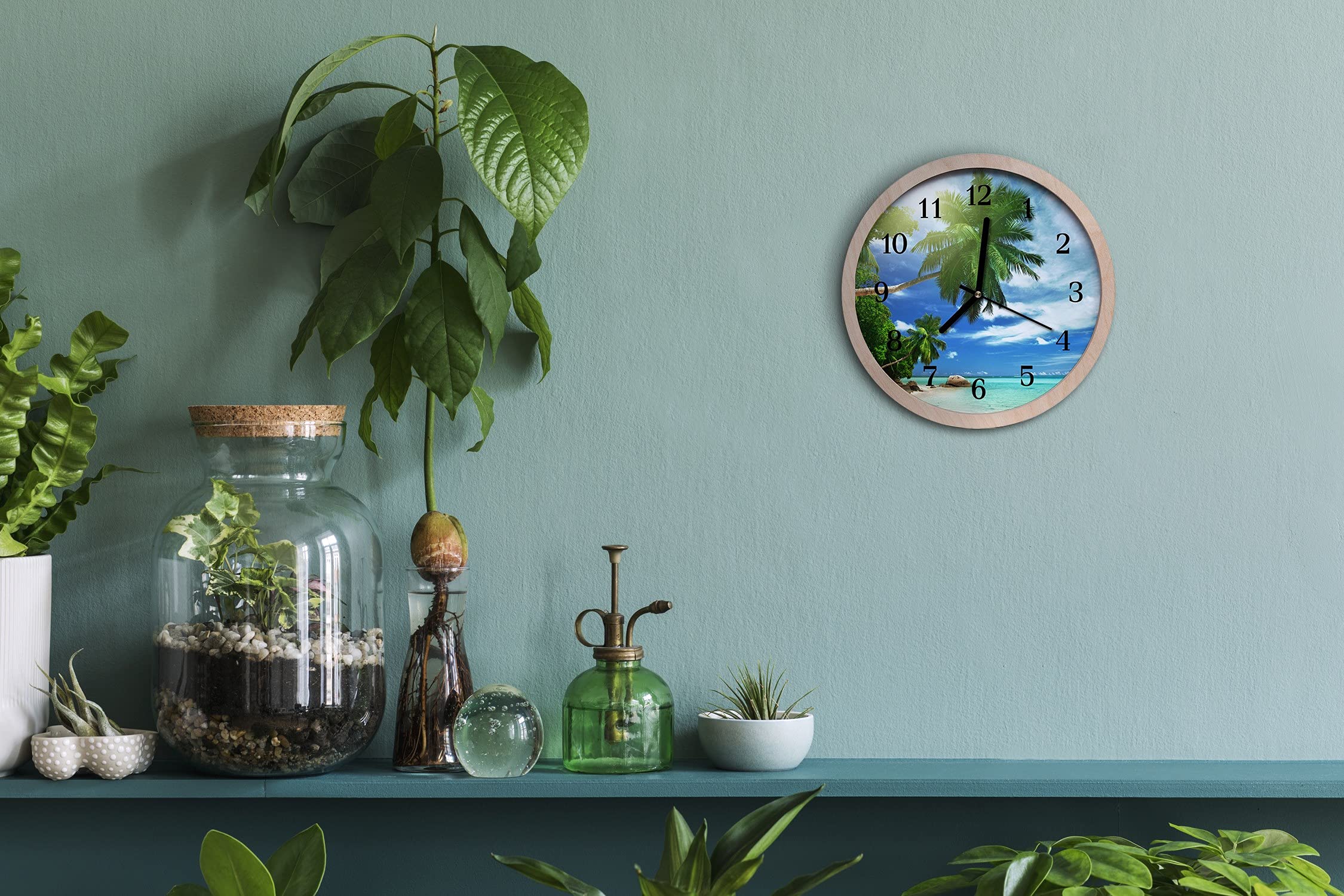 Tulup Reloj de Pared Madera ⌀ 30cm Relojes de Madera De Cuarzo Silencioso Moderno Decoración - Paisaje Palma Islandia