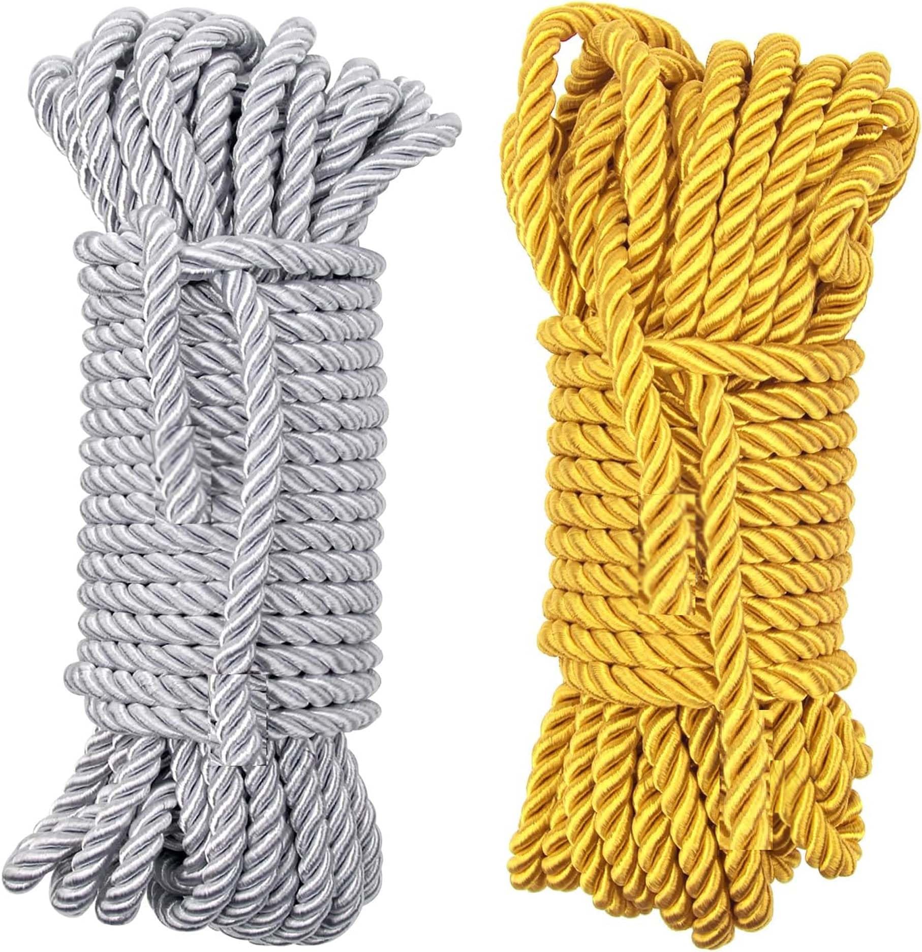 PRANSUNITA Zari Thread Twisted Rope Dori, 6 mm for Wedding Platters Gift Packaging,Bag Handle,Home Decors, Curtain Tieback, Honor Cord, Pack of 5 MTS Gold & 5 MTS Silver