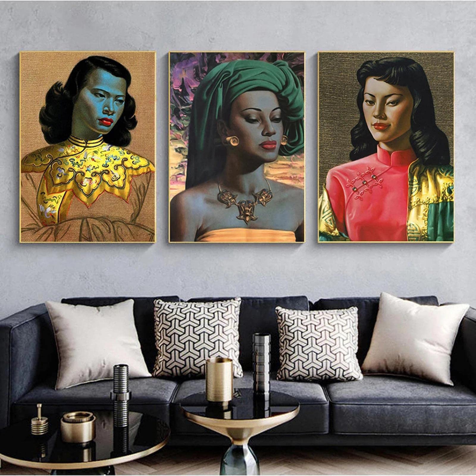 Kuingbhn Girls Frameless Nordic Vintage Balinese Tretchikoff Canvas Paintings Posters And Prints Wall Art Picture For Living Room Wall Decoration 50X70cmx3pcs