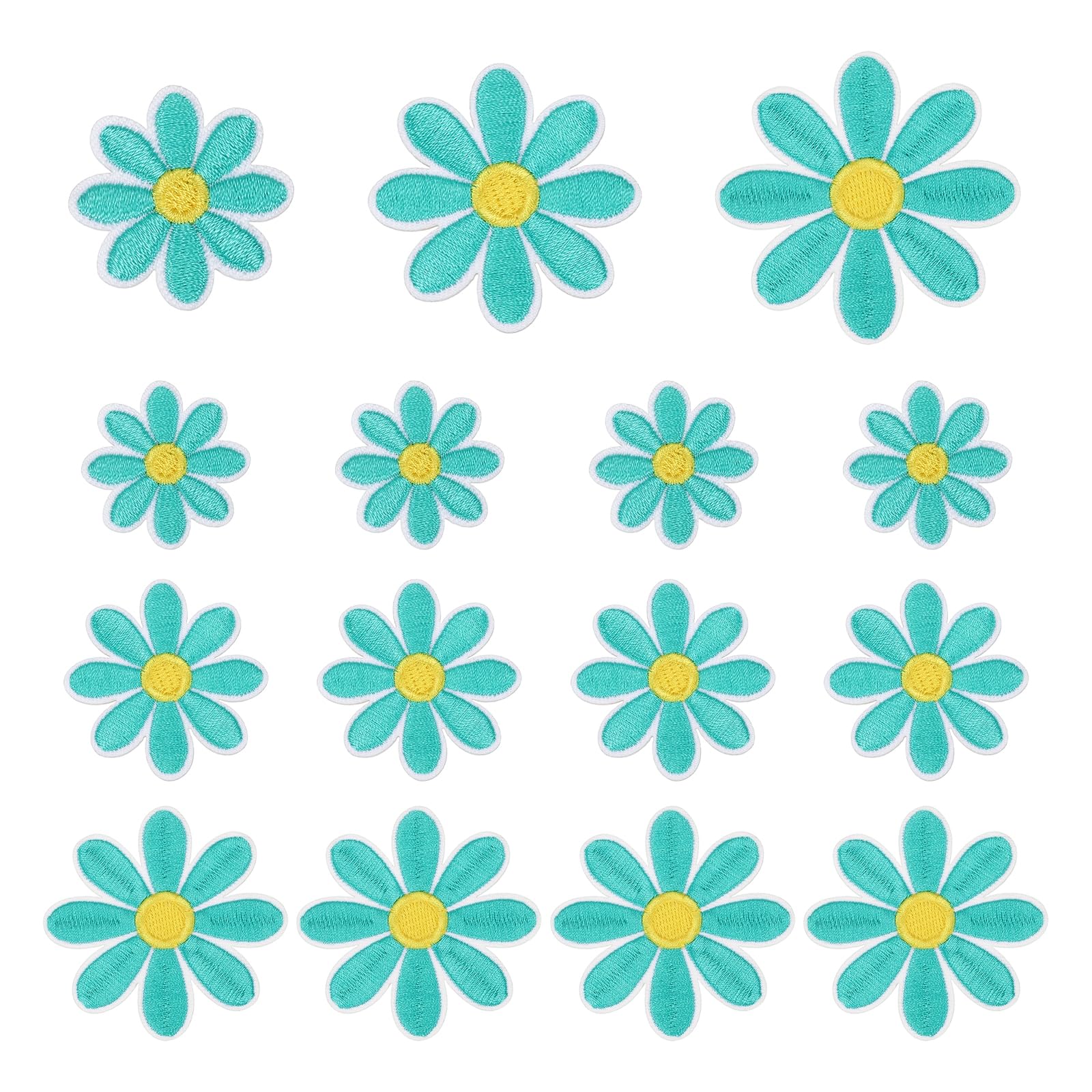 sourcing map 15 Pcs Daisy Flower Iron-on Patches, 3 Sizes 6.5/4.5/3cm Cute Sew Embroidery Applique Patches for Clothing Repair Backpack Shoes Decoration, Light Green — image 1