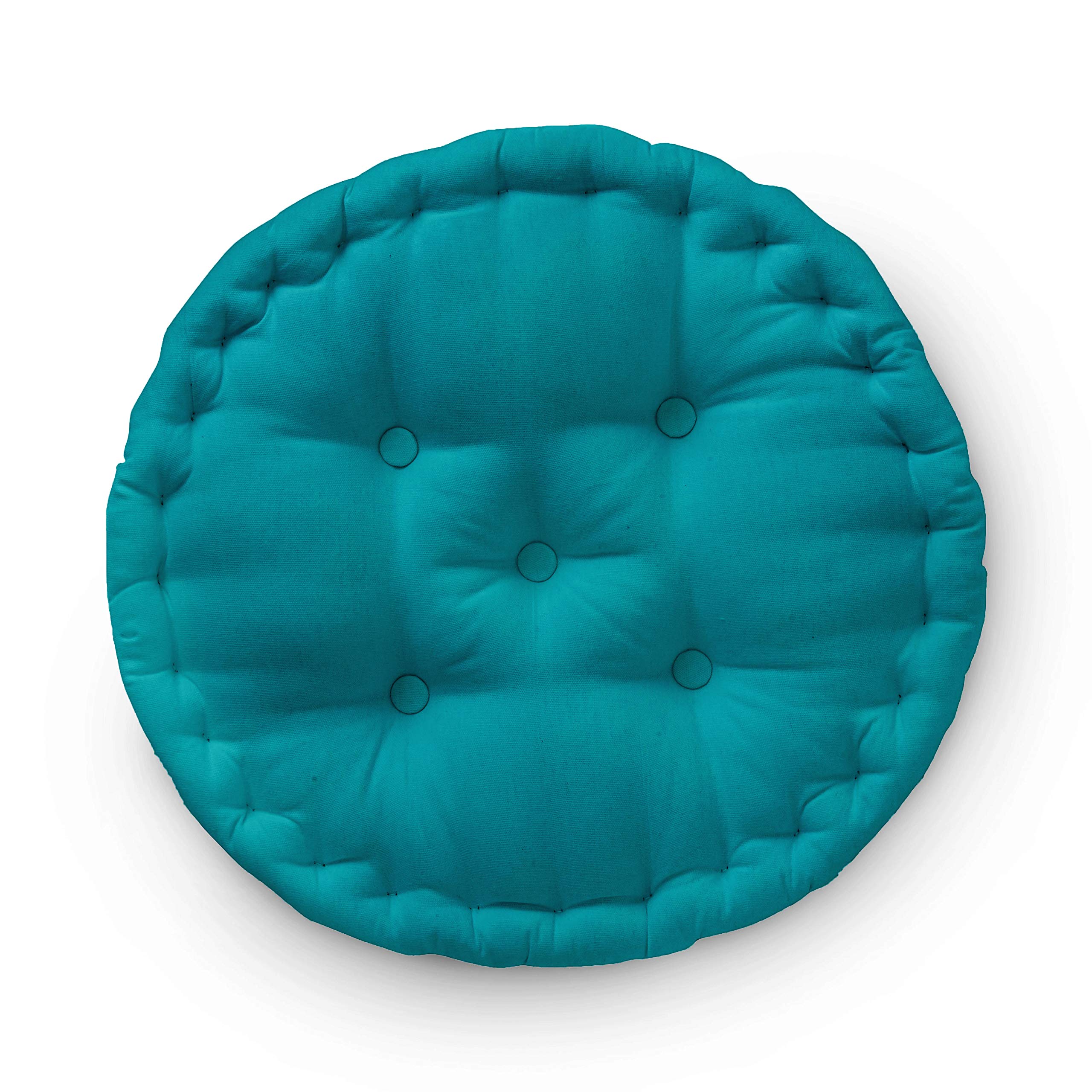 Encasa XO Round Floor Cushions 50x50x10 cm - Azul Blue - Solid Dyed Canvas with Micro-Fiber Filling, Large Size for Seating, Meditation, Pooja, Guests at Home, Living Room, Bedroom, Outdoor