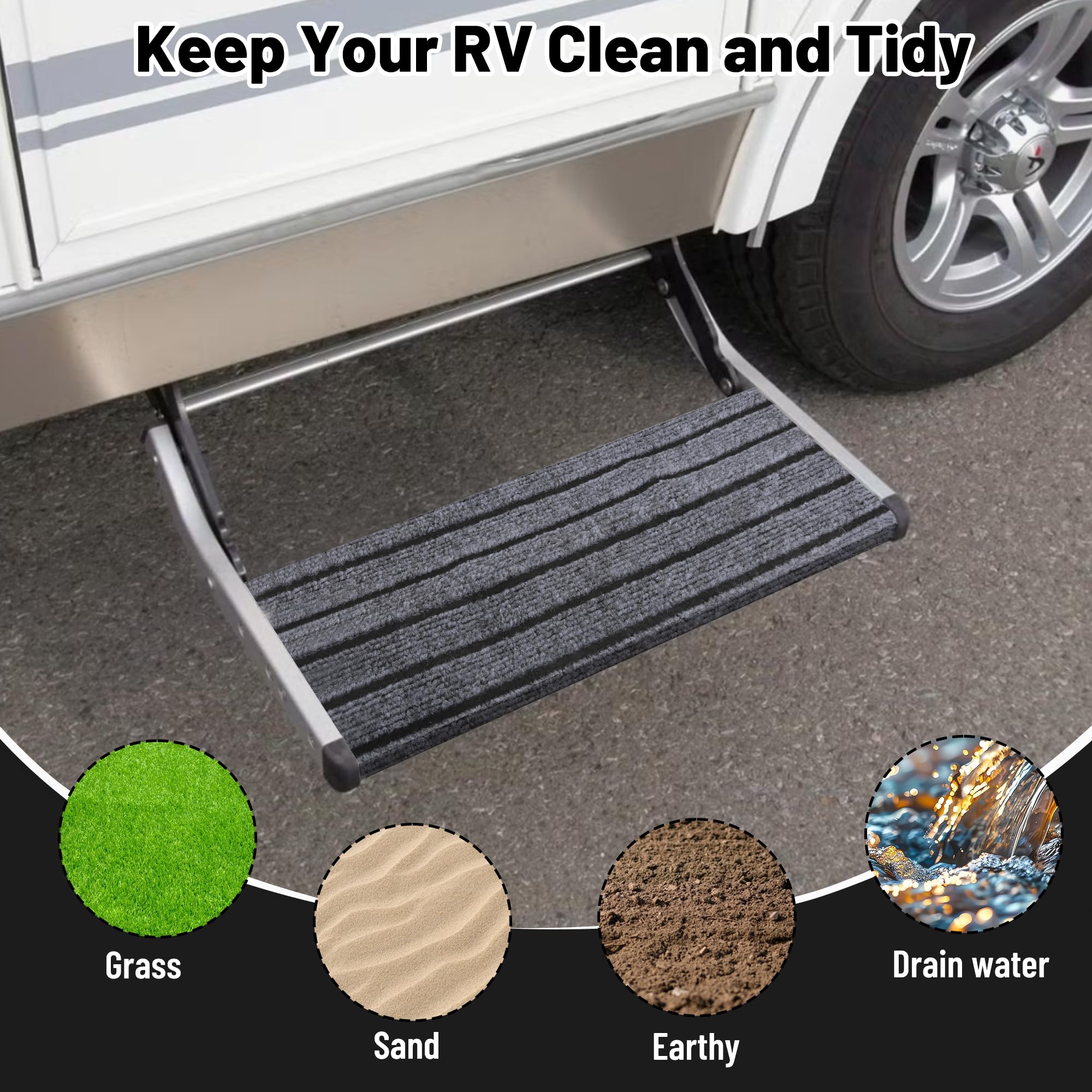 Wohnmobil Trittstufen Matte Grau - Rutschfester Teppich 46x46cm | Mit Schnallenverschluss | Camping Zubehör