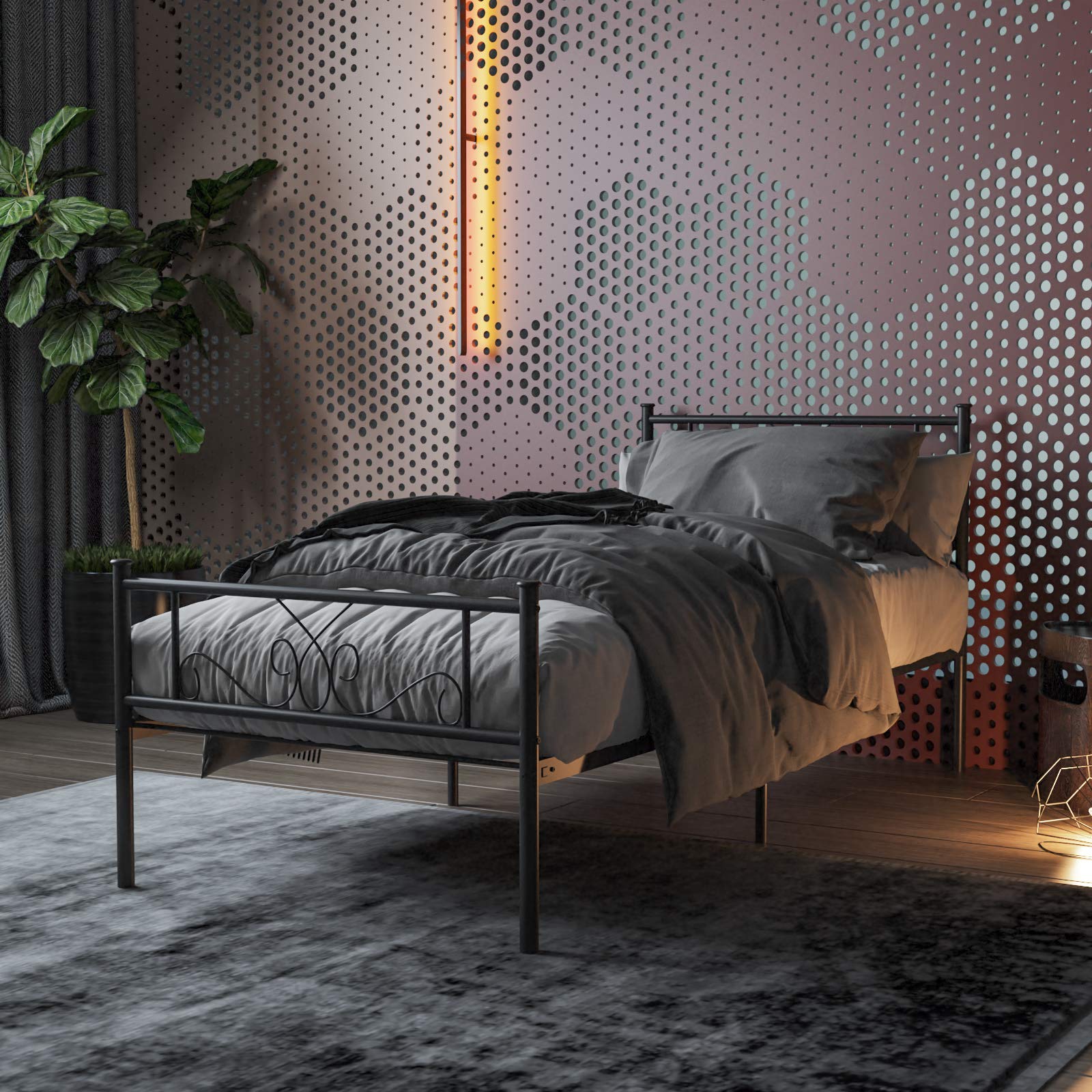 SimLife Twin Size Bed Frame with Headboard and Footboard Metal Platform Bed for Kids Adults No Box Spring Support Needed Easy to Put Together Black