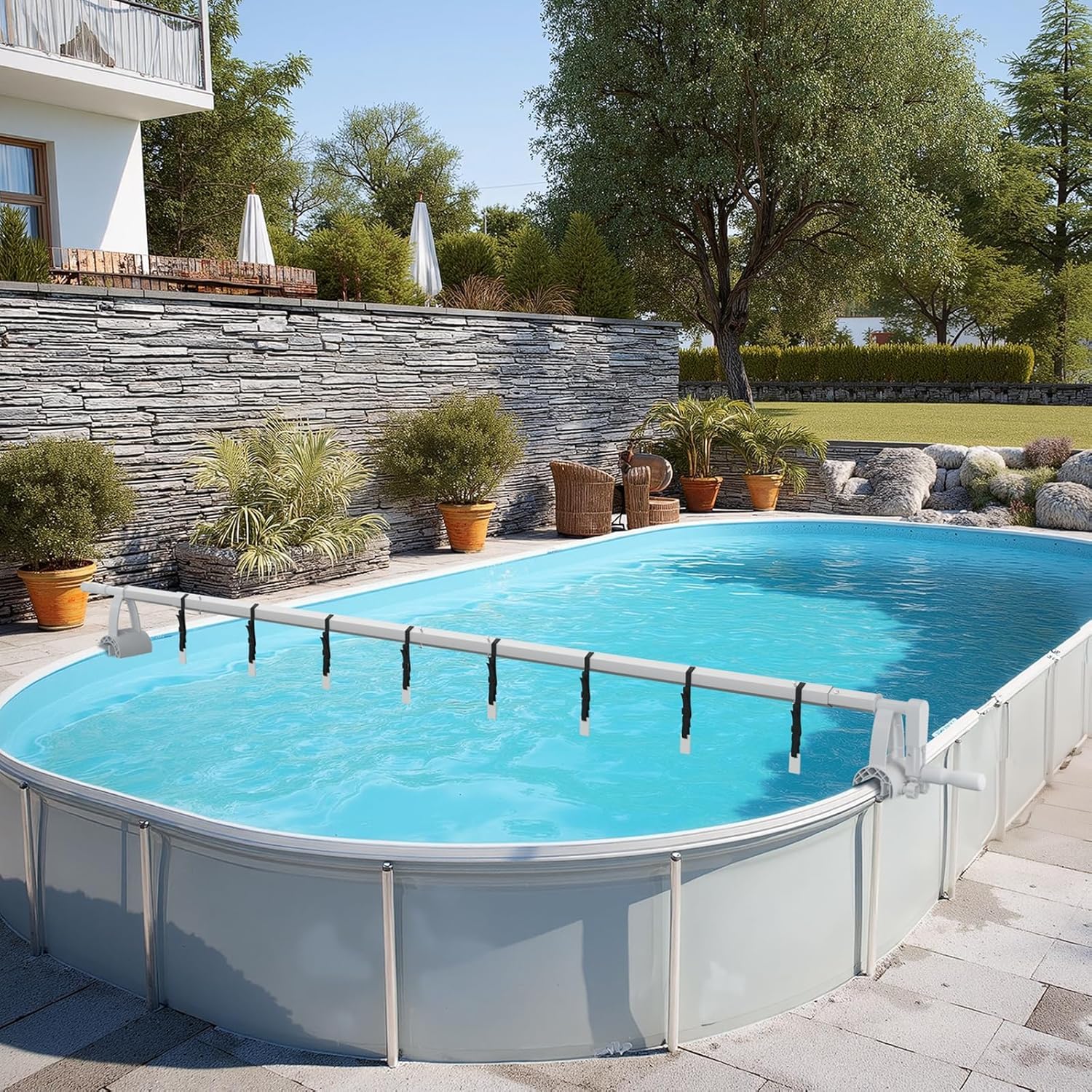 Enrouleur bache Piscine, Matériaux en Alliage d'aluminium de Haute qualité - Système d'enroulage pour Bâche Solaire, La Taille de l'ouverture est de 30 à 48 mm