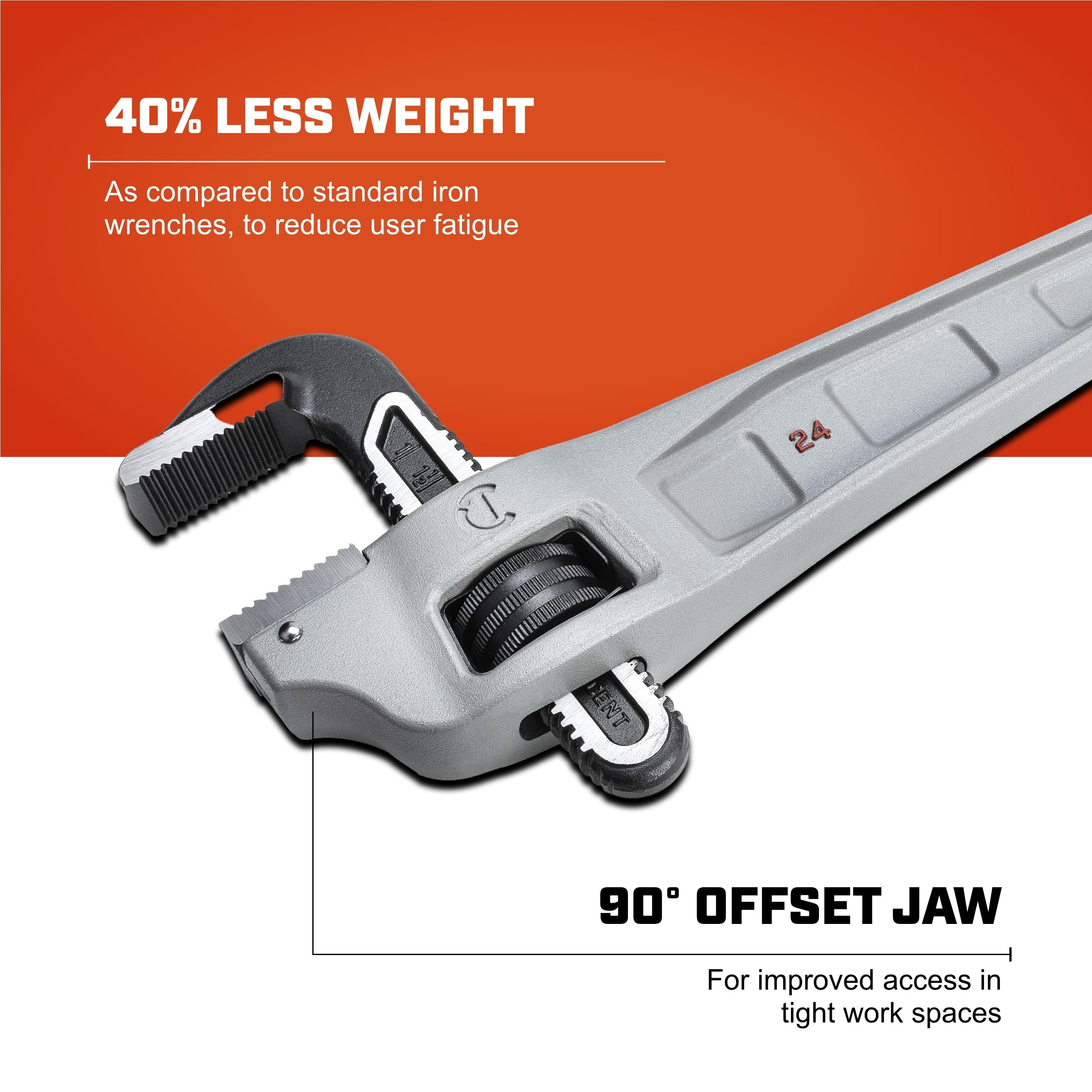 CRESCENT Llave de tubo con mango compensado de aluminio, herramienta de fontanería resistente para áreas estrechas, herramienta manual ajustable para reparación del hogar, 24 pulgadas, CAPW24F