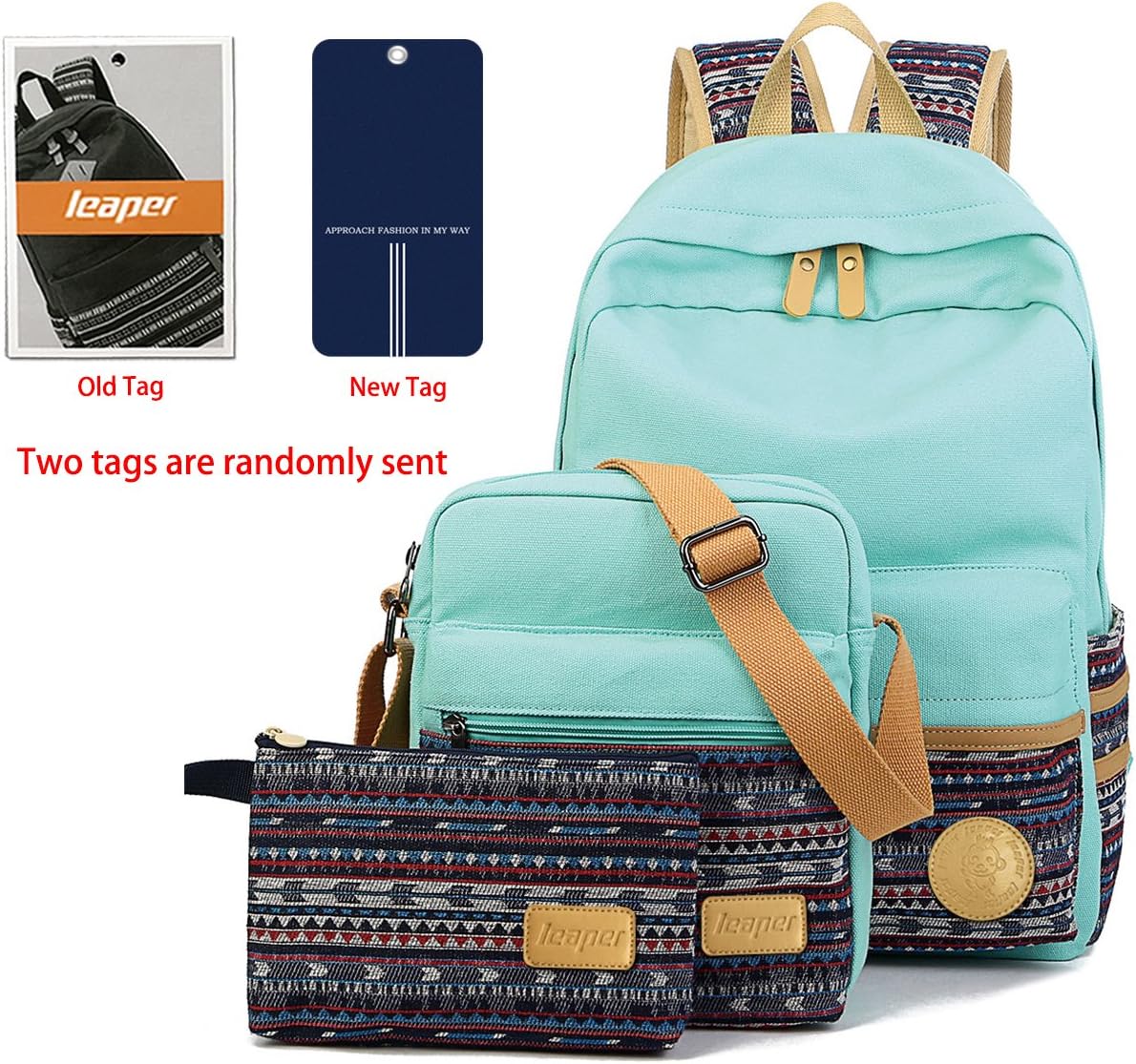 Leaper Canvas Laptop Bag Backpack Shoulder Bag Pencil Case Set (Black)