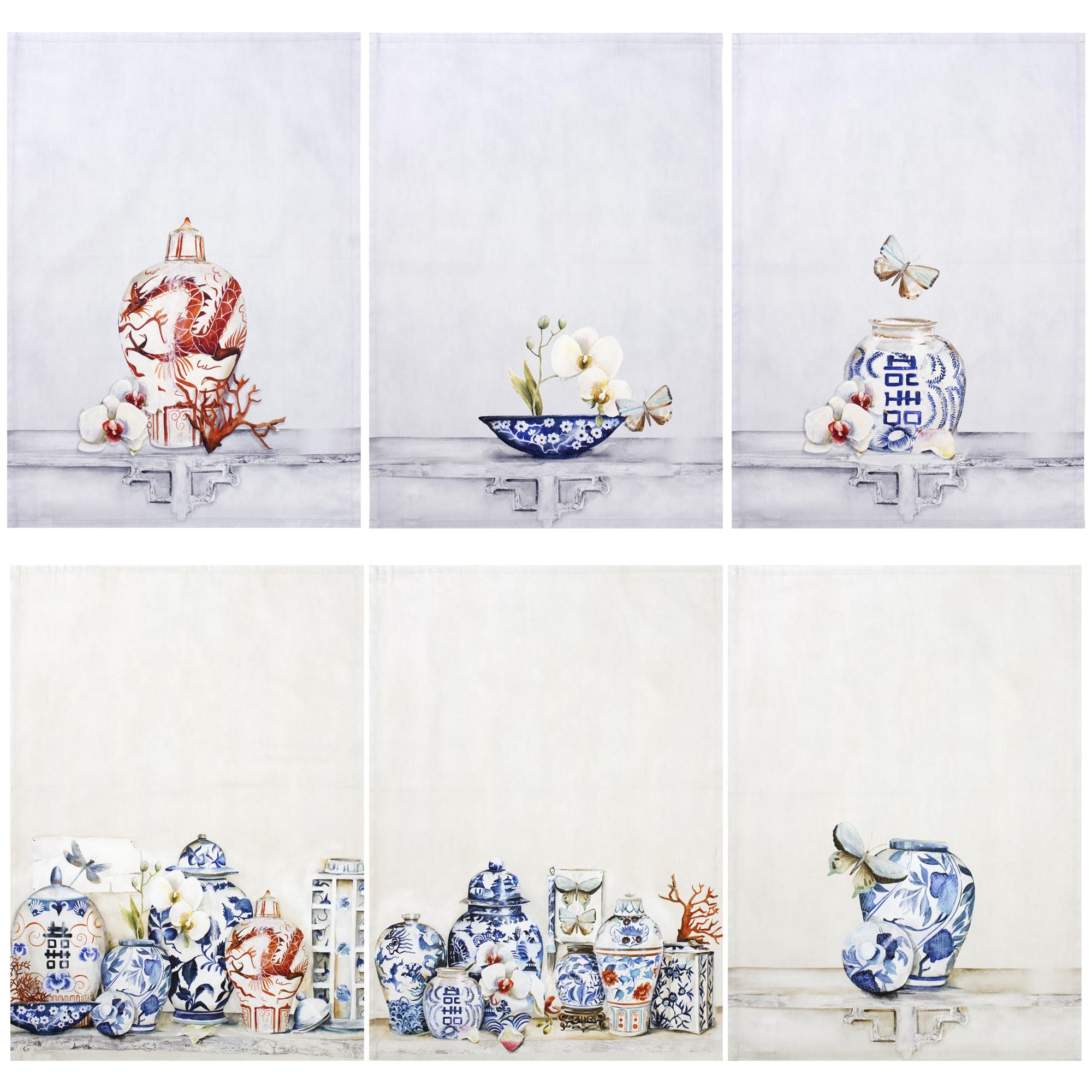 Torchons style oriental en coton lot de 6 vases Japon cadeau crémaillère