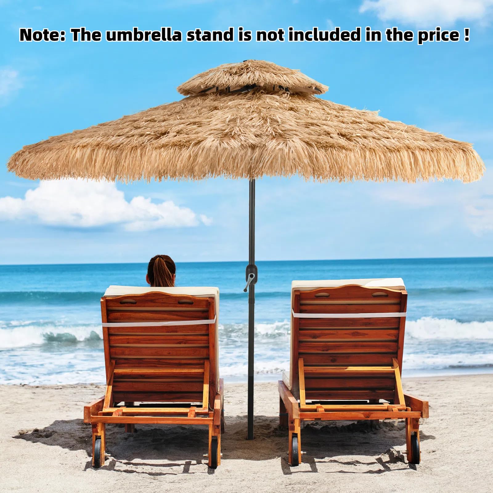 KOMFOTTEU Ombrellone da spiaggia Ø270/300 cm, Ombrellone hawaiano in paglia in PE, Parasole Rafia inclinabile con 8 aste, Ombrellone con doppio tetto per giardino, Terreza, Balcone