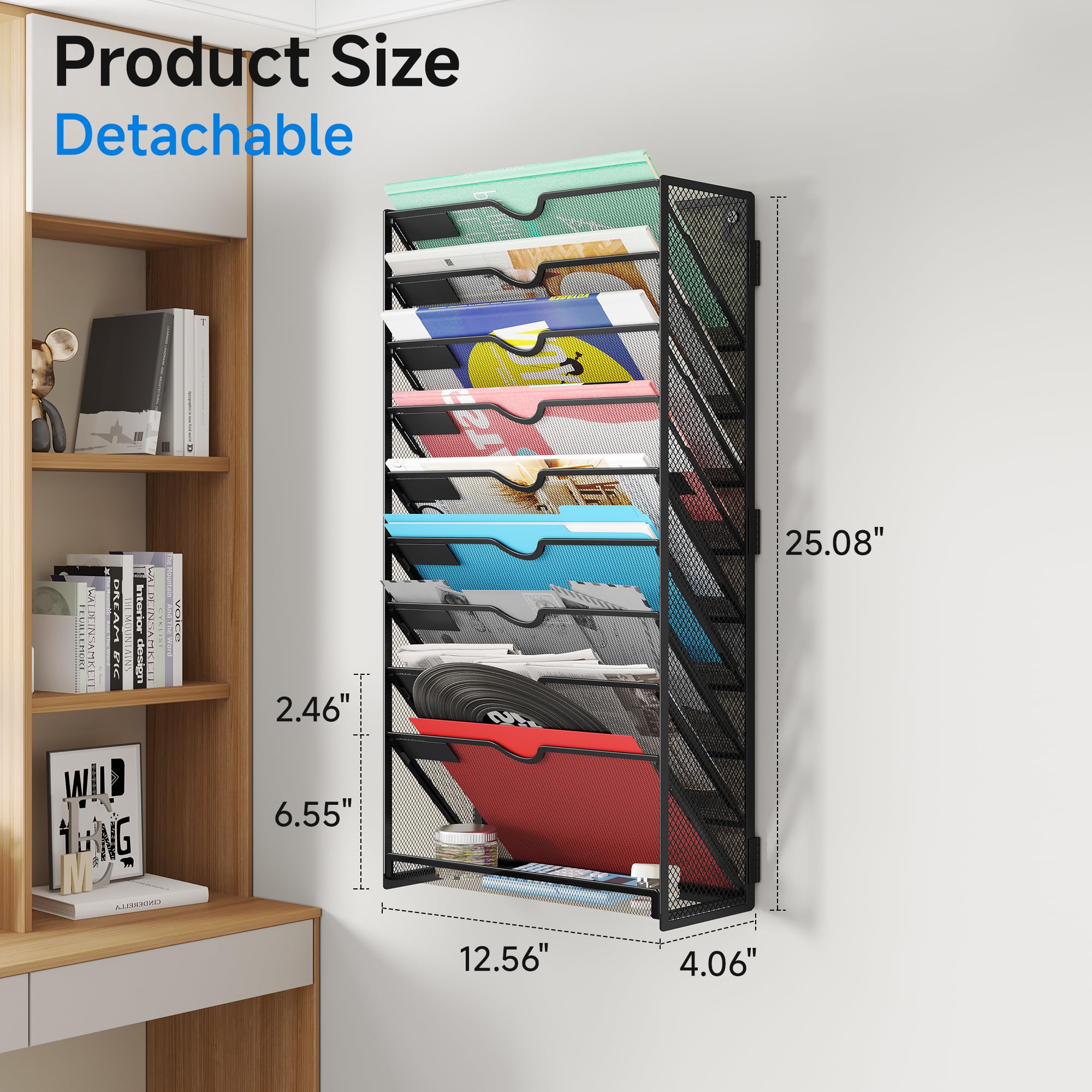Dapper Styles 6 Tier Hanging File Organizer Wall Mount Holder For Mails Folders Papers Magazine Organization Vertical Doc 6 Tier Assembled Hanging Organizer White - View #6
