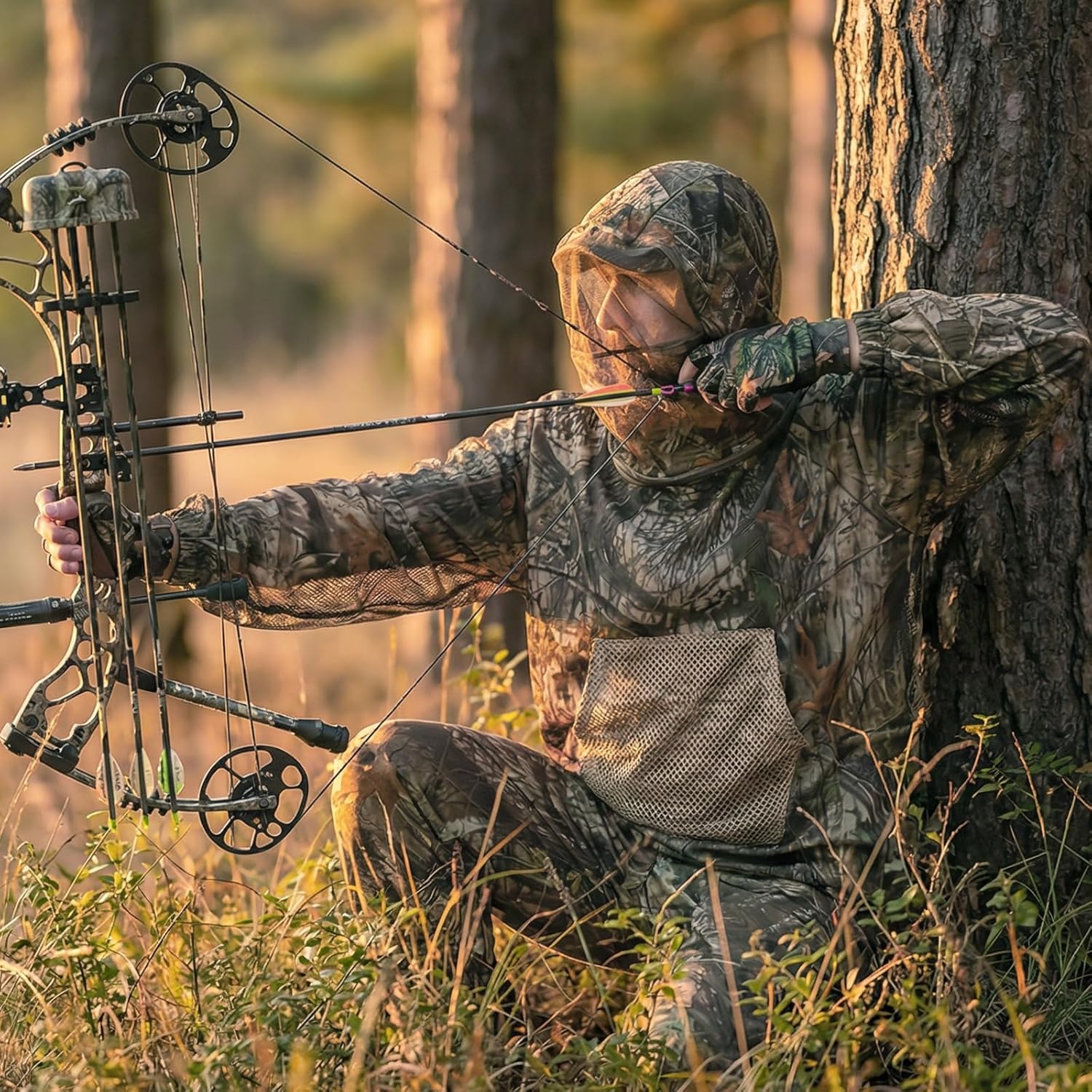 Mosquito Net Suit Camo Hunting Mesh Suit Bug Net Clothing with Hood for Outdoor Protection No-See-Ums Garden Camping