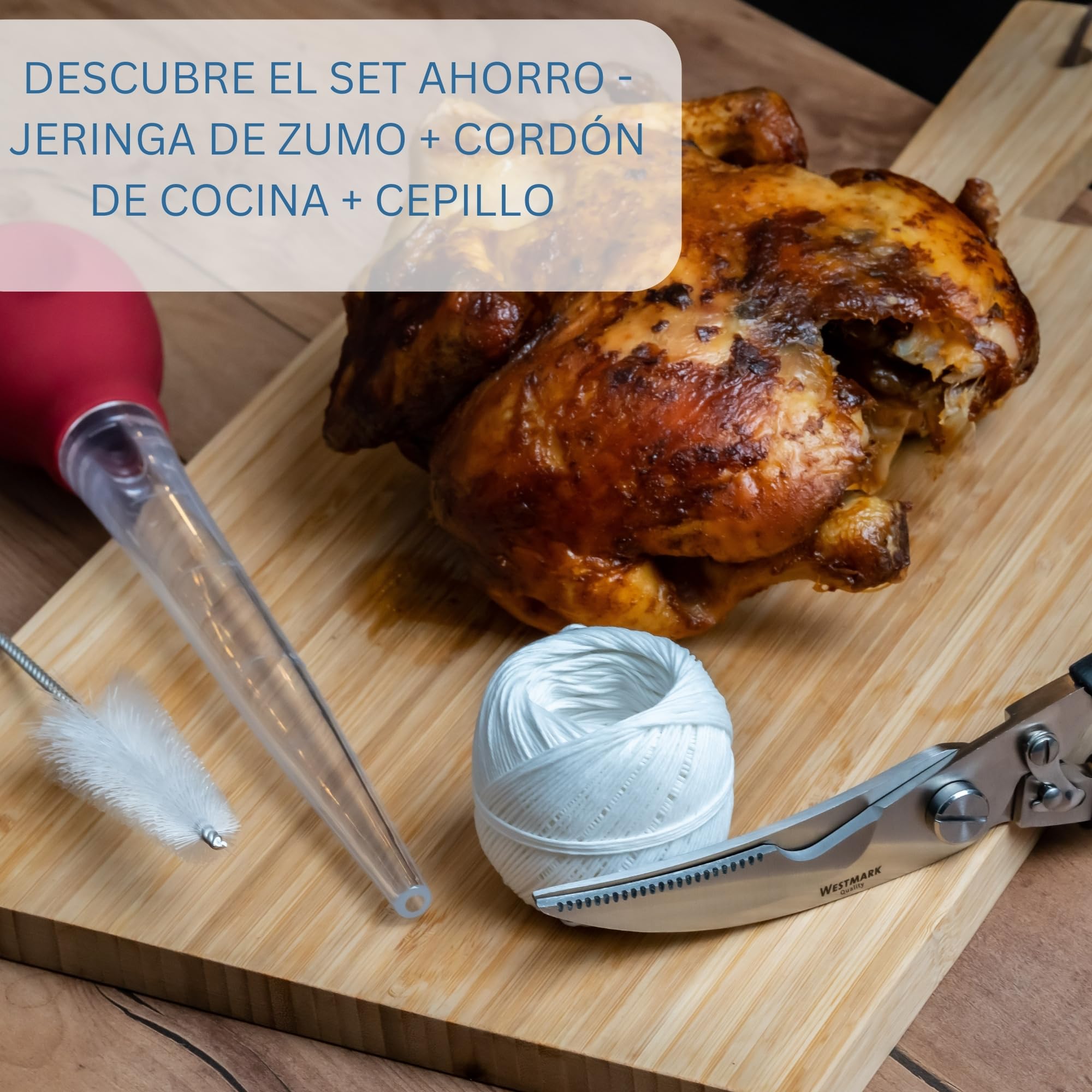 Westmark Set de Acero Inoxidable para Aves, 1x Tijeras para Aves, 1 x exprimidor para Asar & Hilo de Cocina 60m, para Catering o en casa (Negro/ 3 Piezas)