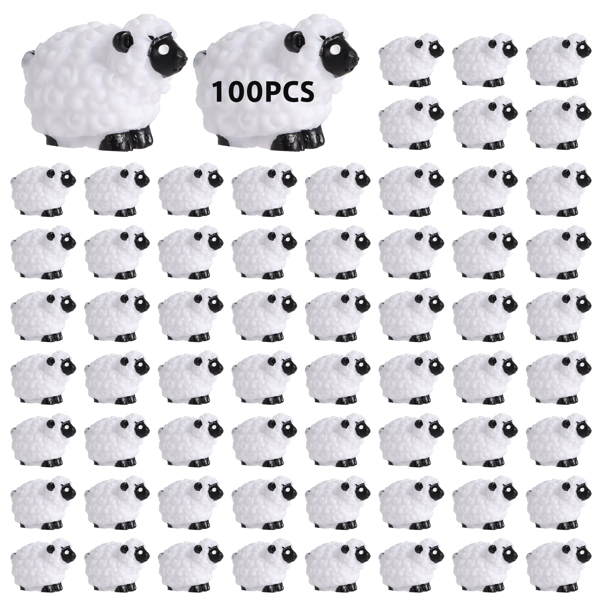 Tideme 100 Mini White Sheep Figurines - Miniature Resin Sheep Ornaments for Outdoor Moss Landscapes, Fairy Garden Animal Cake Toppers