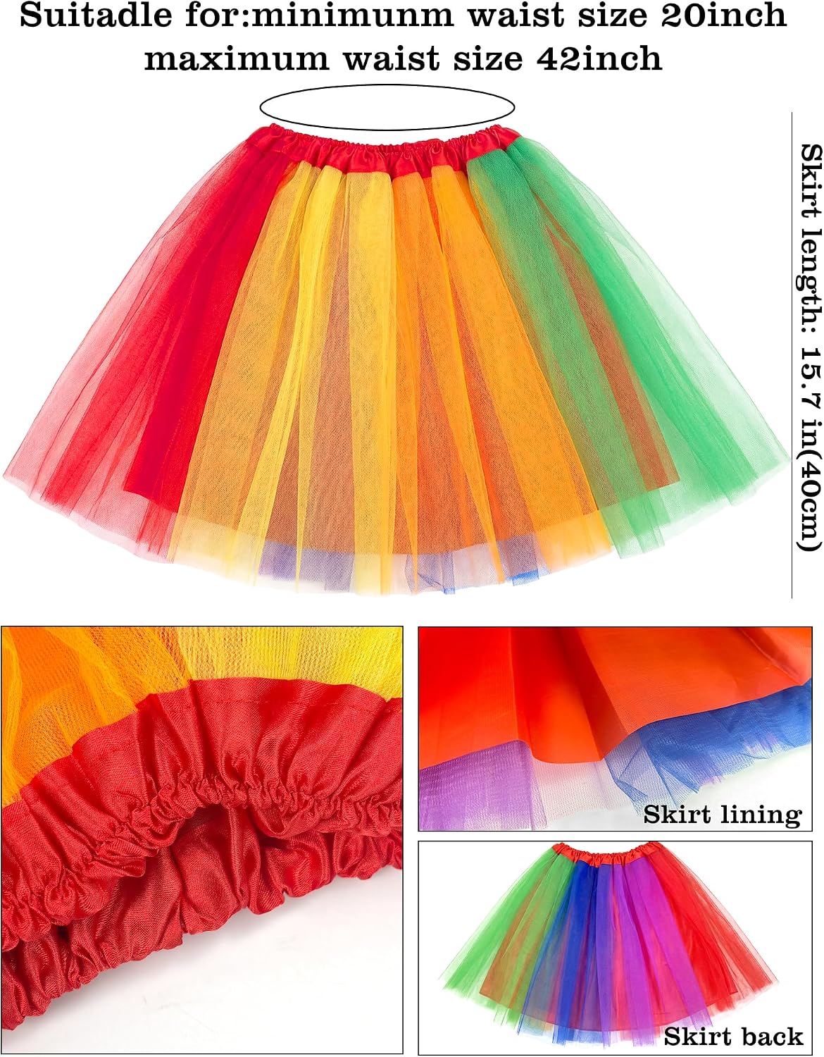 Hikkcos 8 Pcs Clown Costume Set, Carnival Outfit with Heart Glasses & Lined Rainbow Skirt for Women, Complete Circus Jester Dress Up Kit with Feather Headband & Suspenders