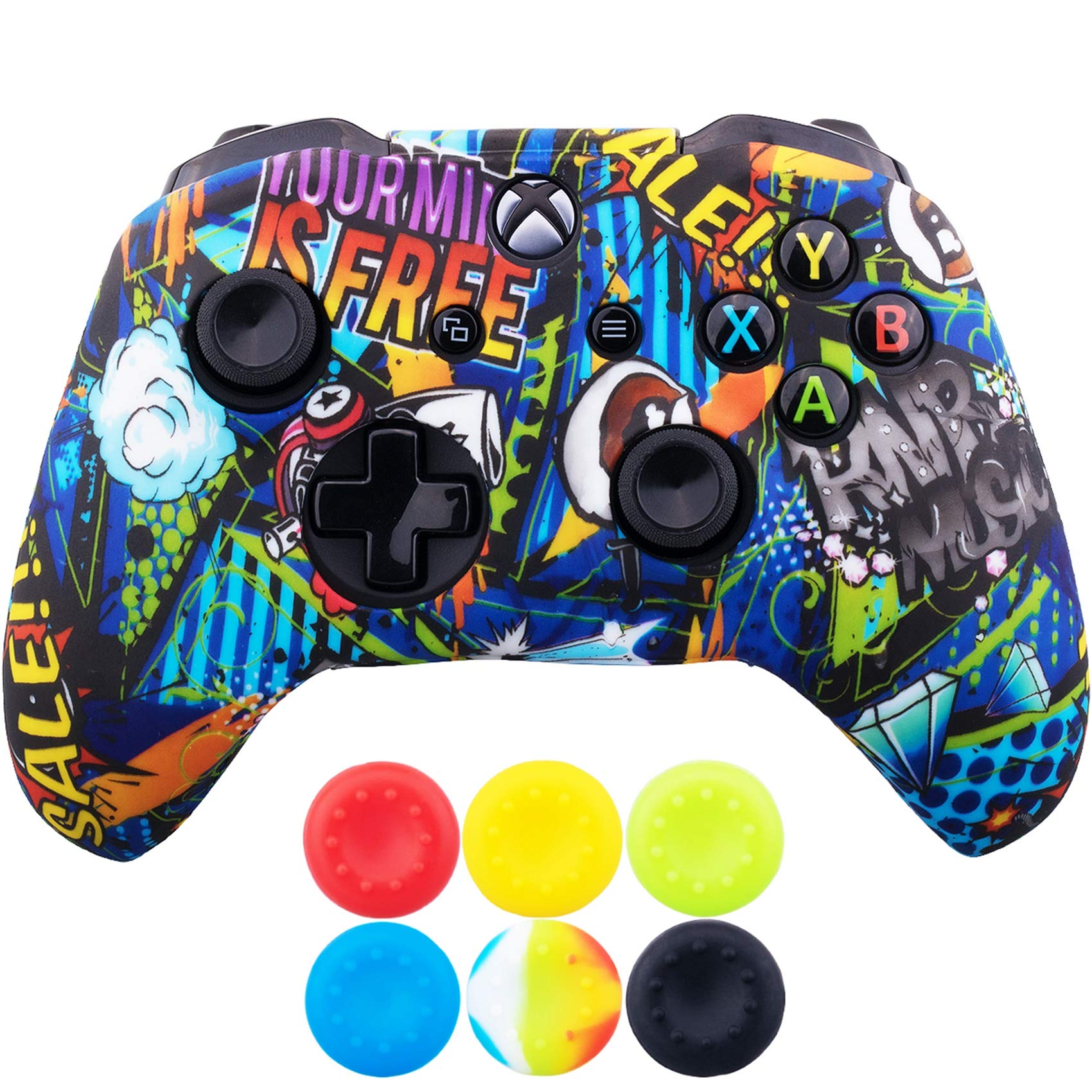 9CDeer 1 Piece of SiliconeTransfer Print Protective Cover Skin + 6 Thumb Grips for Xbox One/S/X Controller rainbow — view 5
