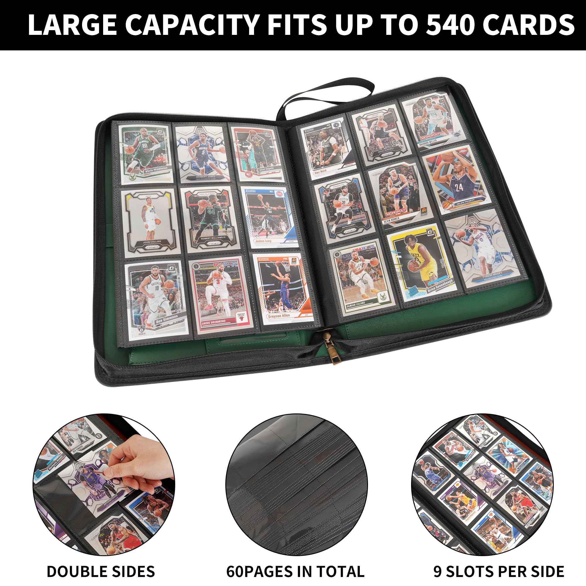 Wonderpool Trading Card Album A4 Binder 9-Pocket with Zipper for 540 Card, Leather pu Card Holder Folders Storage - Image 3